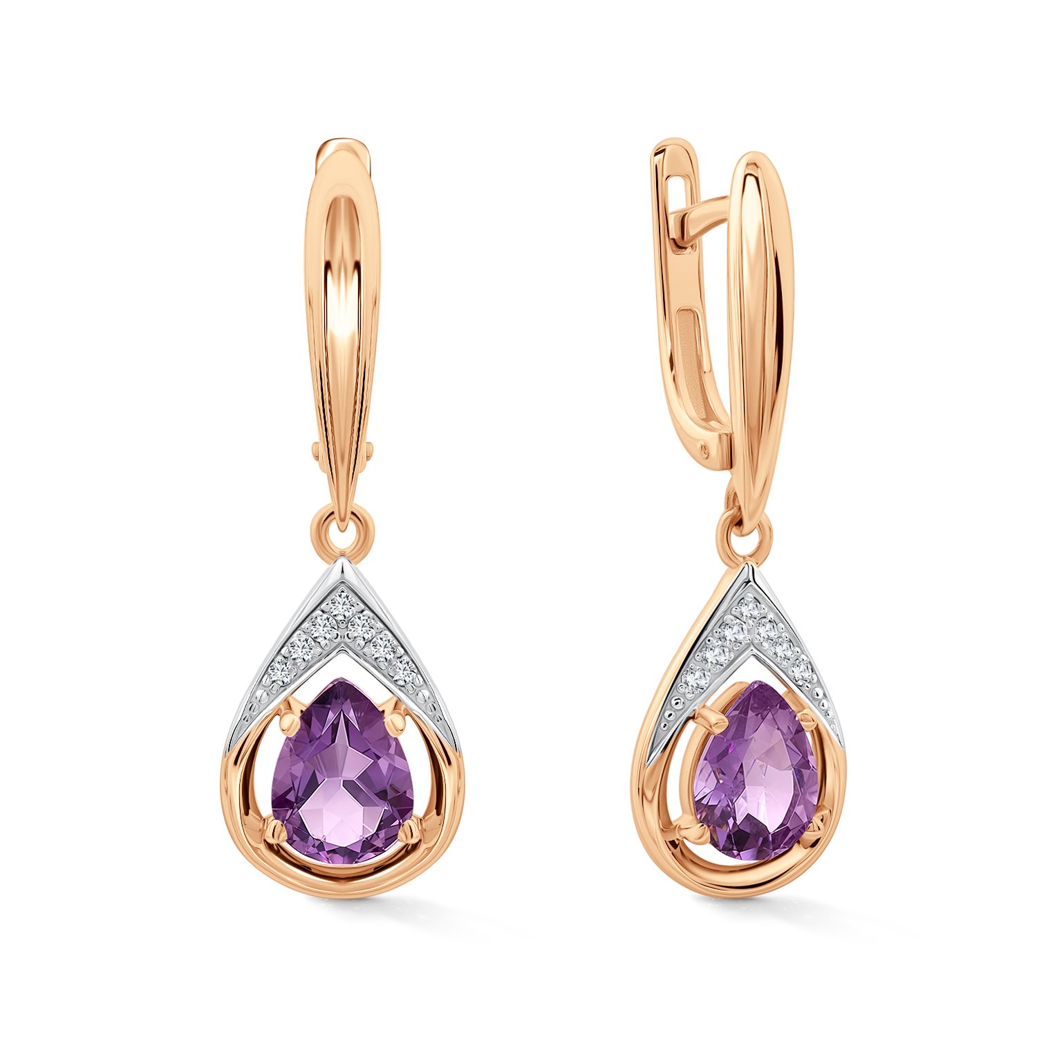 Фото «Золотые серьги с аметистами и бриллиантами»