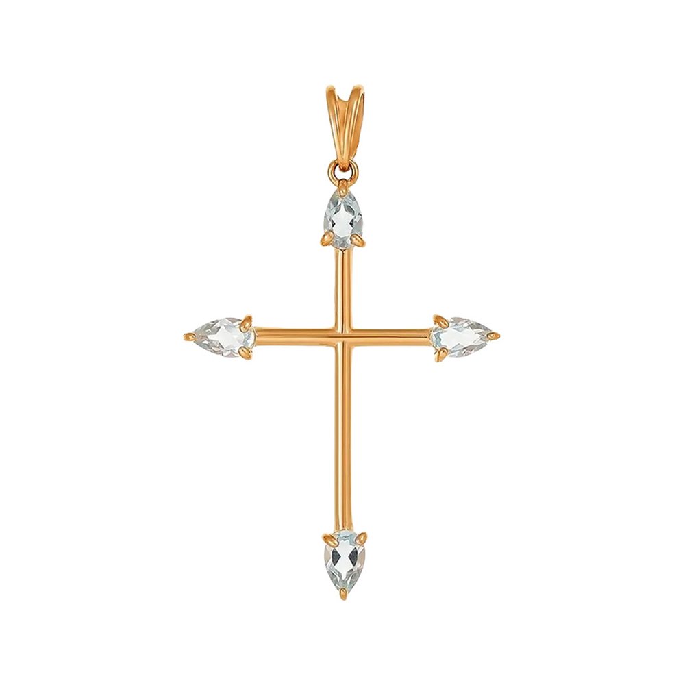 Золотая подвеска Крест с топазами