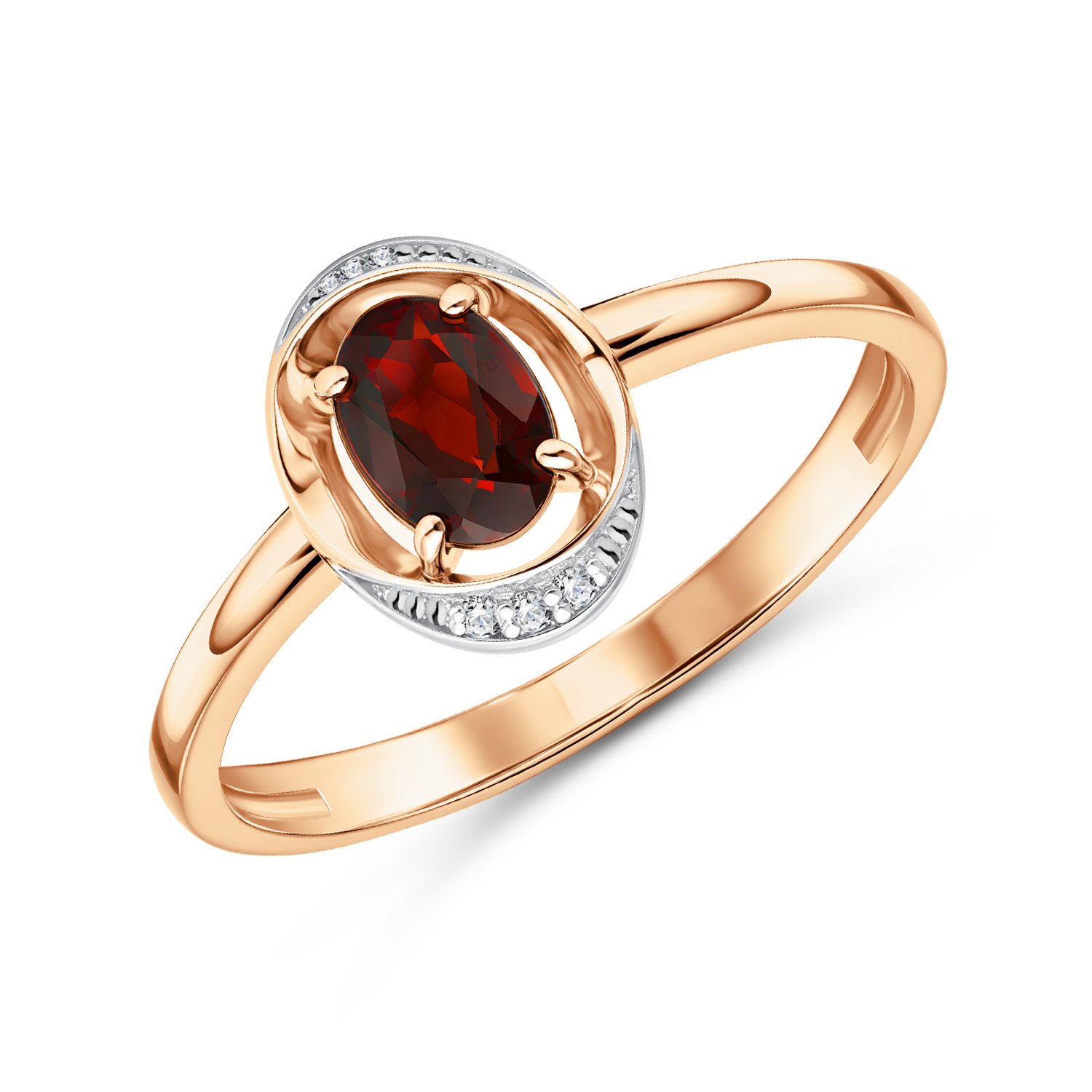 Фото «Золотое кольцо с гранатом и фианитами»