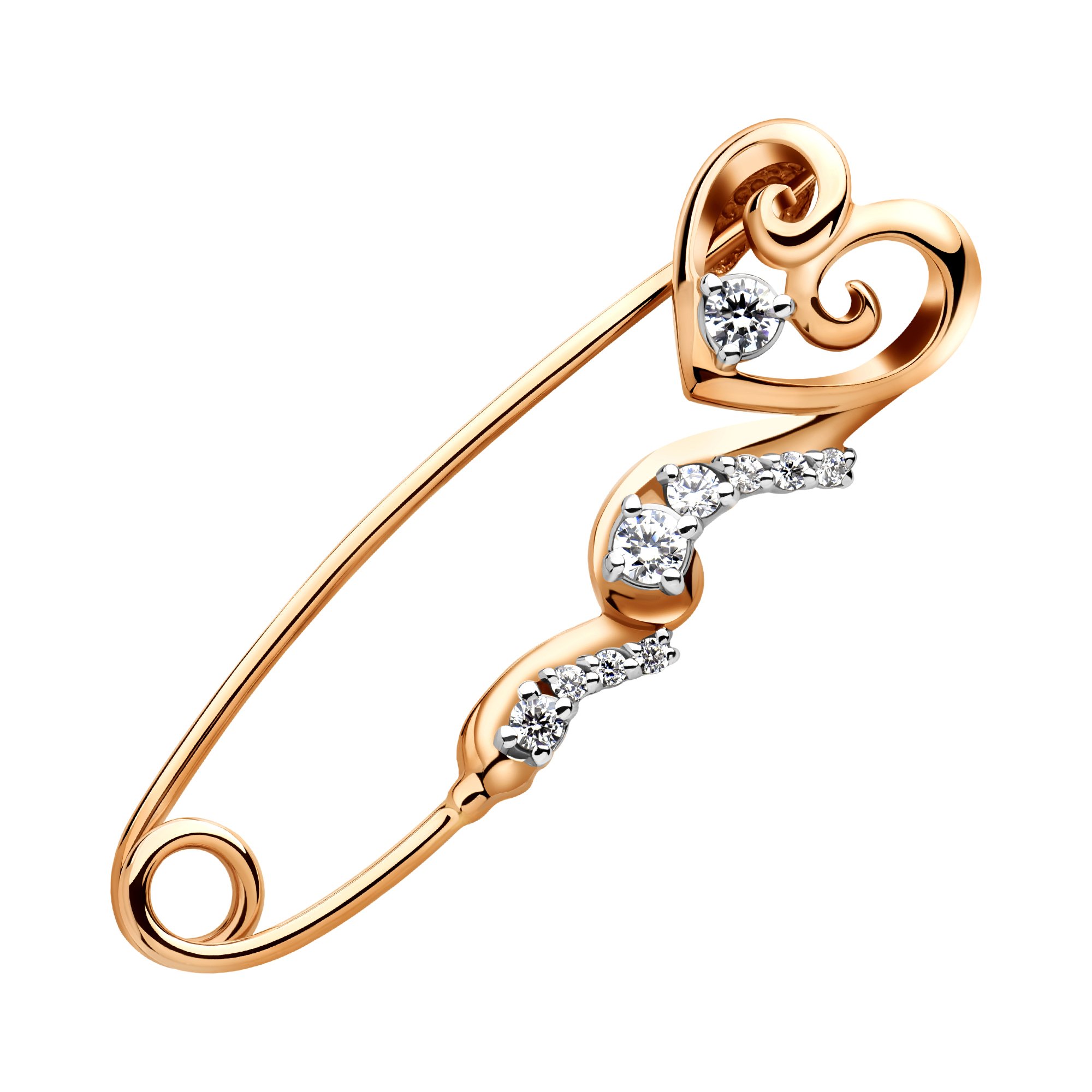 Золотая брошь с фианитами