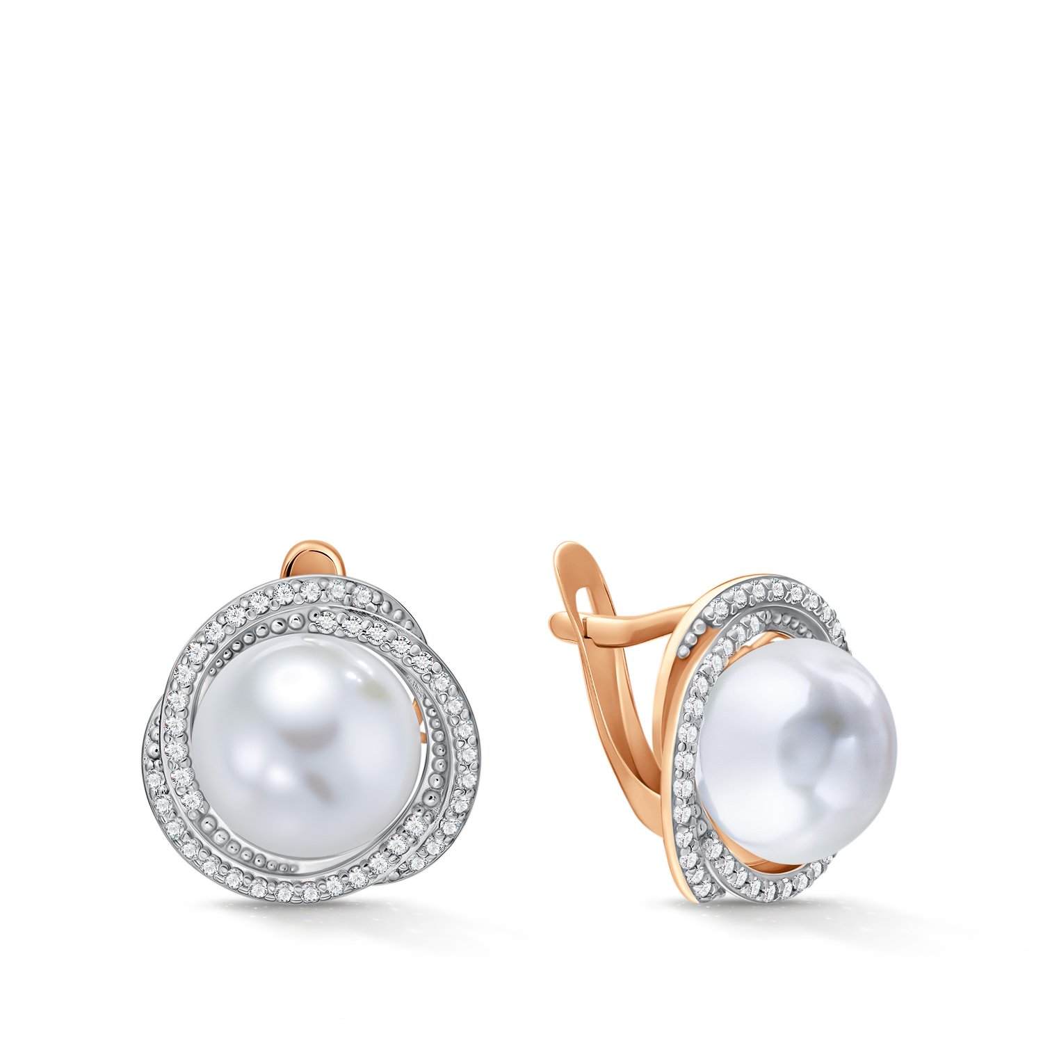 Фото «Золотые серьги с жемчугом и фианитами»