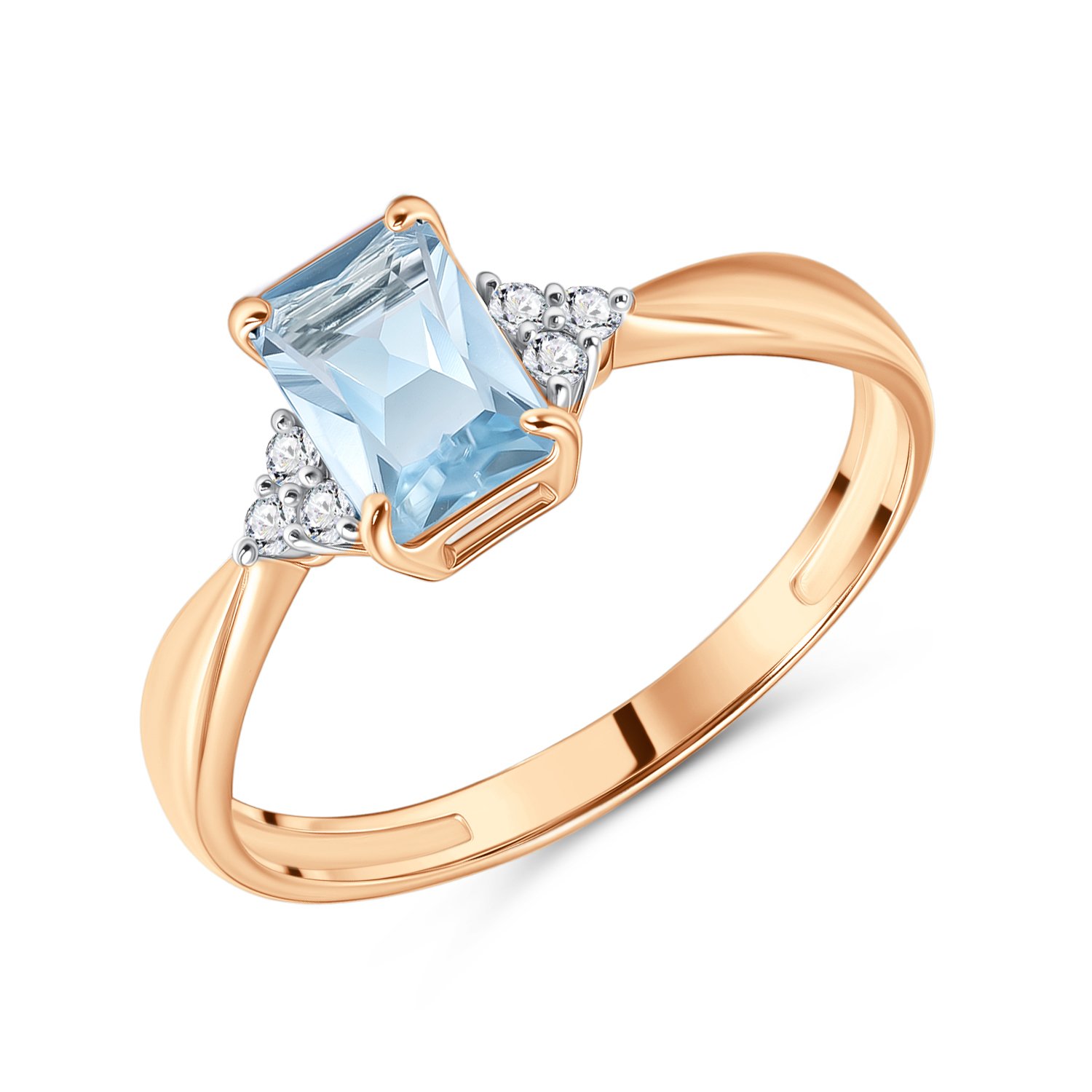 Фото «Золотое кольцо с топазом Sky и бриллиантами»