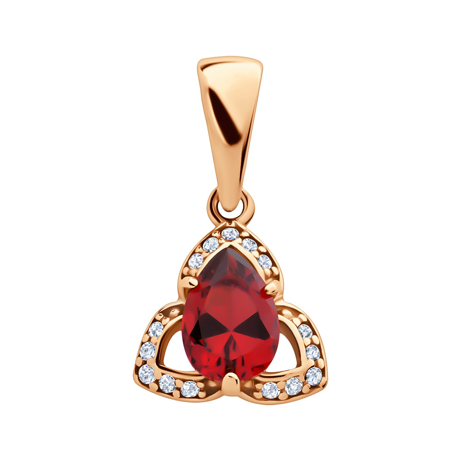 Серебряная подвеска с гранатом и фианитами с позолотой