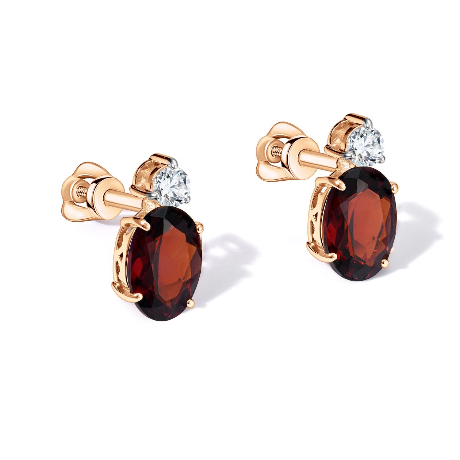 Золотые серьги с гранатом и фианитами
