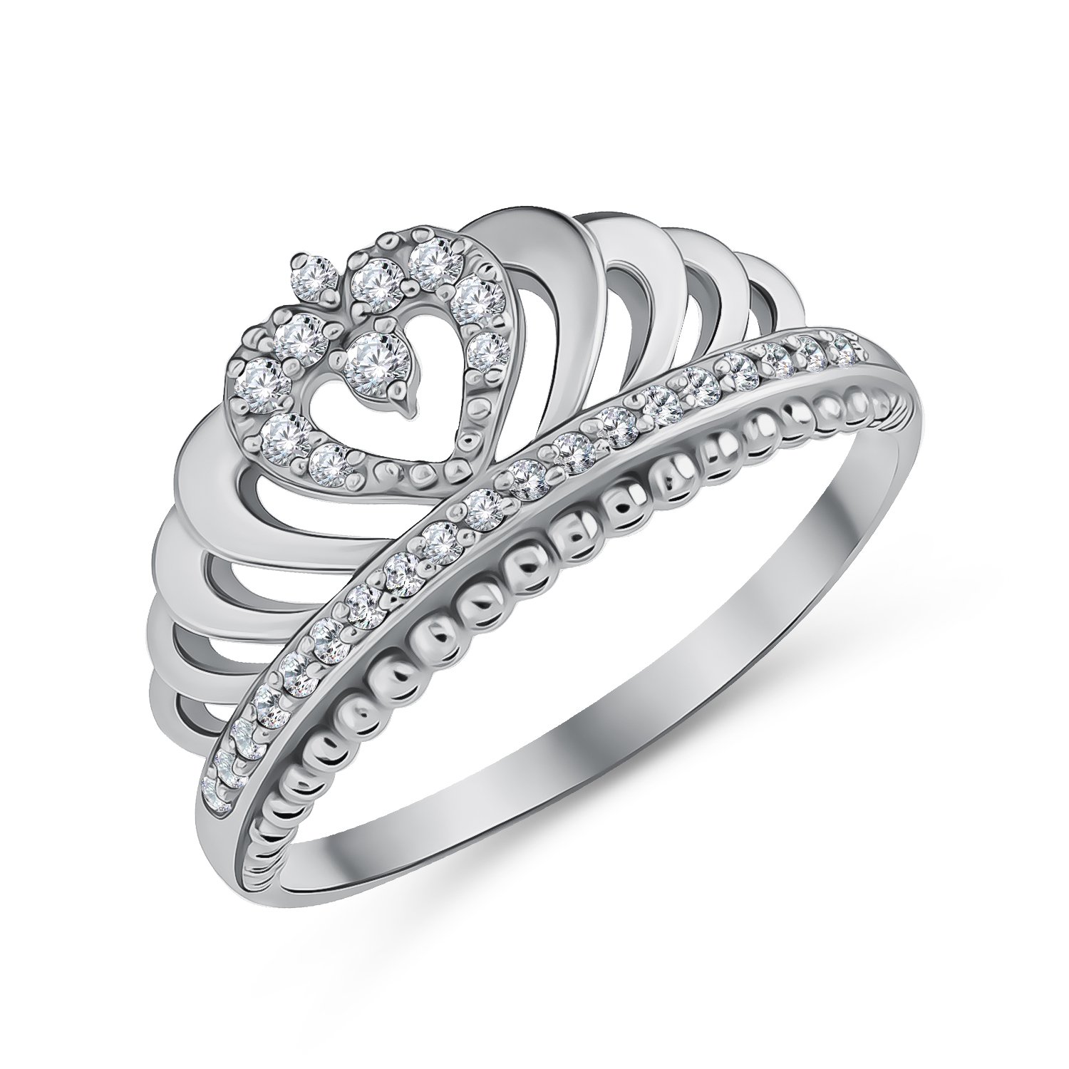 Серебряное кольцо Диадема с фианитами и родированием