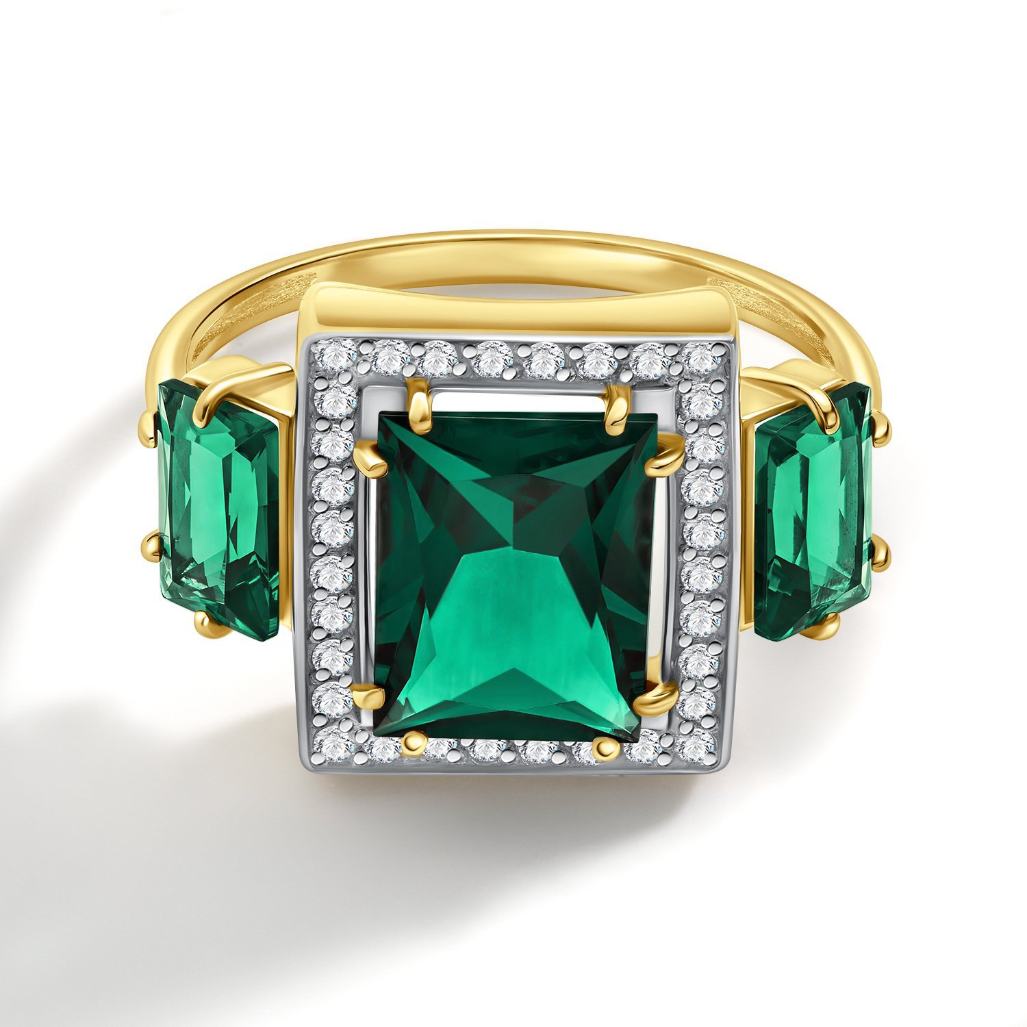 Золотое кольцо с изумрудами выращенными и бриллиантами