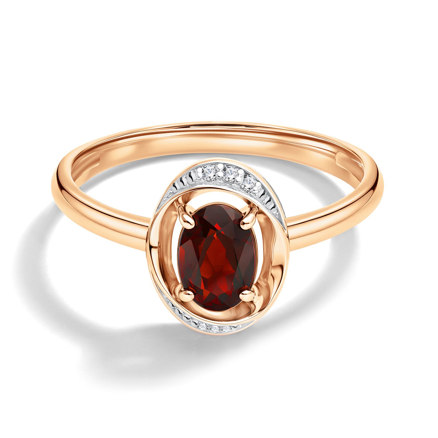 Золотое кольцо с гранатом и фианитами