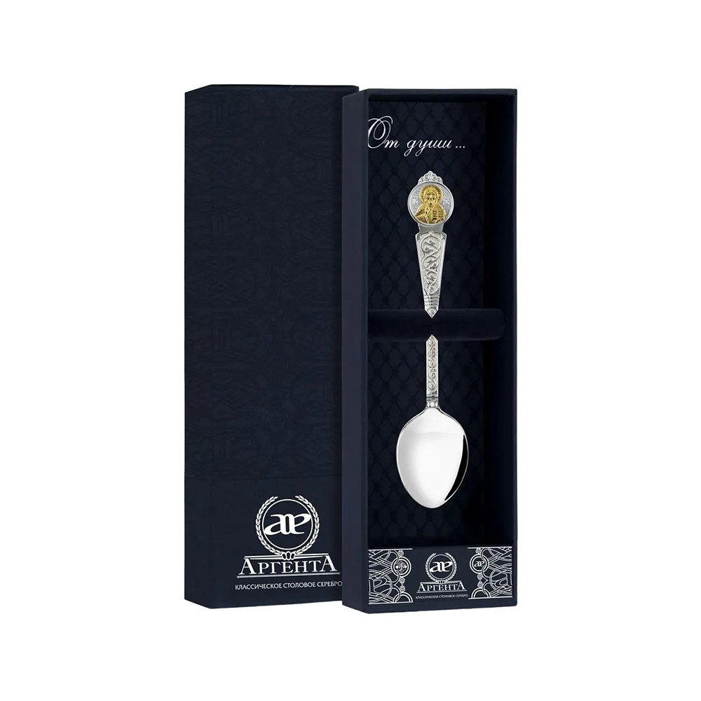 Серебряная ложка Вседержитель с чернением и позолотой