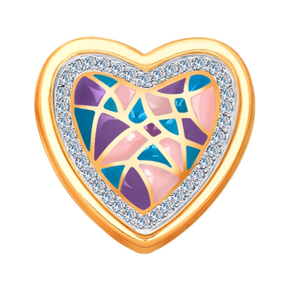 Золотая подвеска Сердце с эмалью и бриллиантами