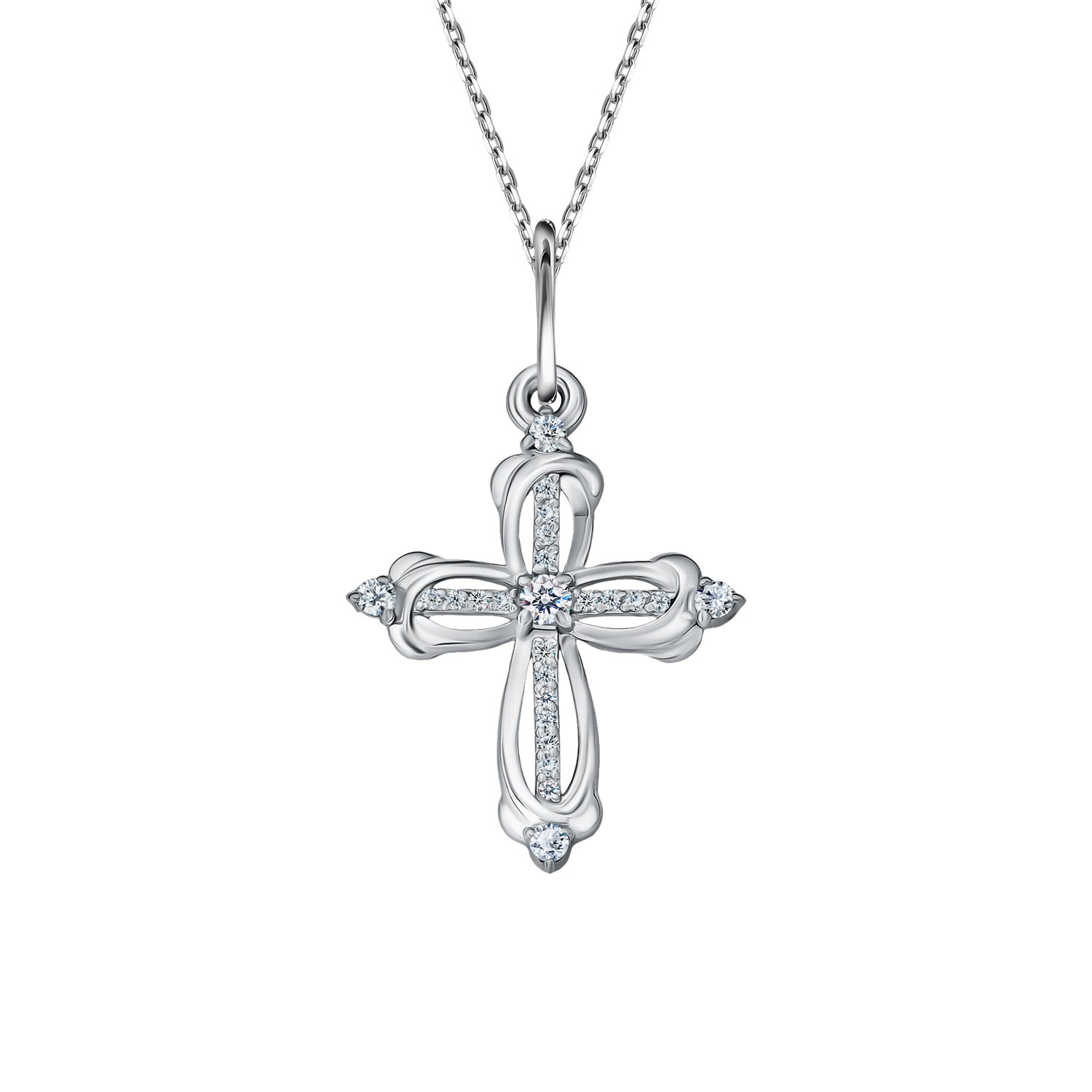 Серебряная подвеска Крест с фианитами