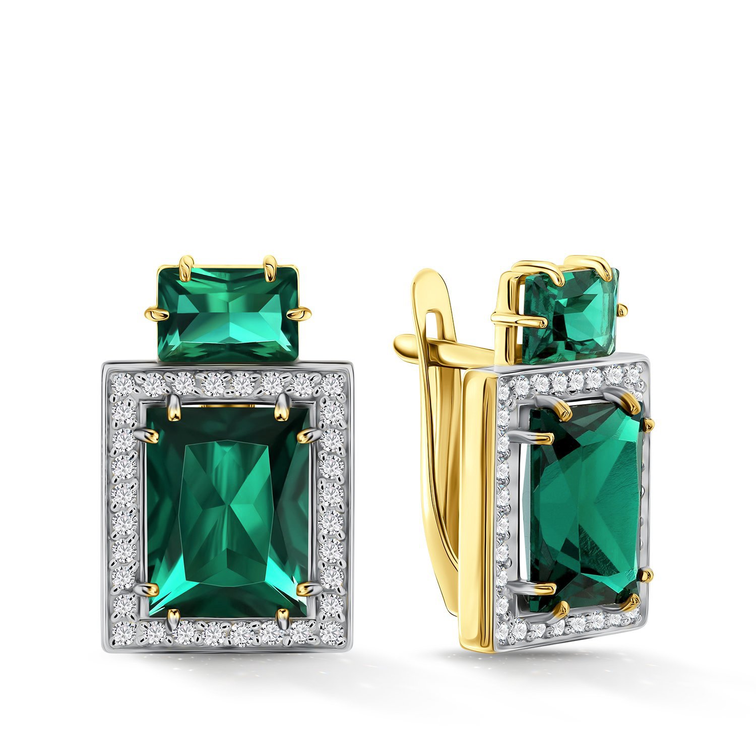 Фото «Золотые серьги с изумрудами выращенными и бриллиантами»