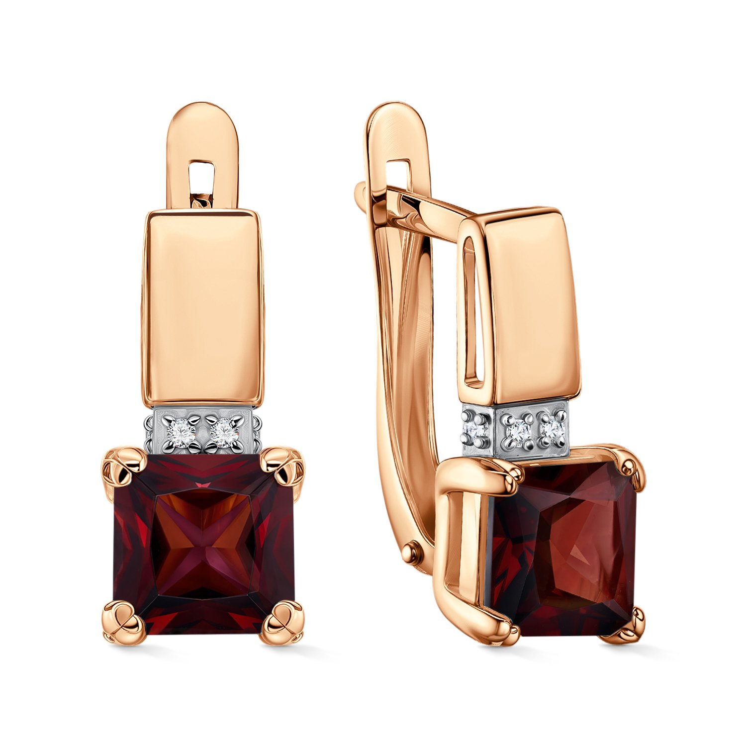 Фото «Золотые серьги с гранатом и бриллиантами»