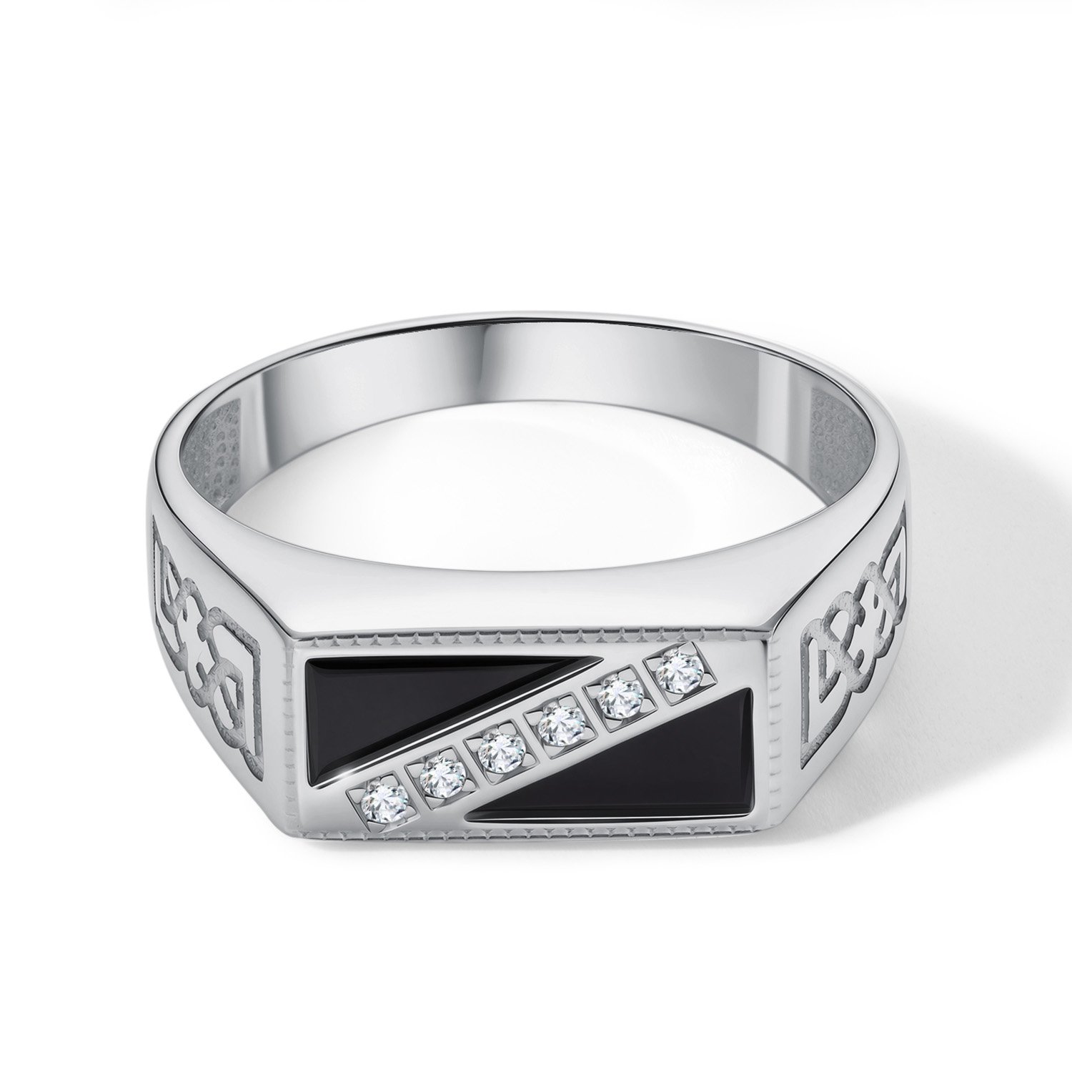 Серебряная печатка с агатом и фианитами