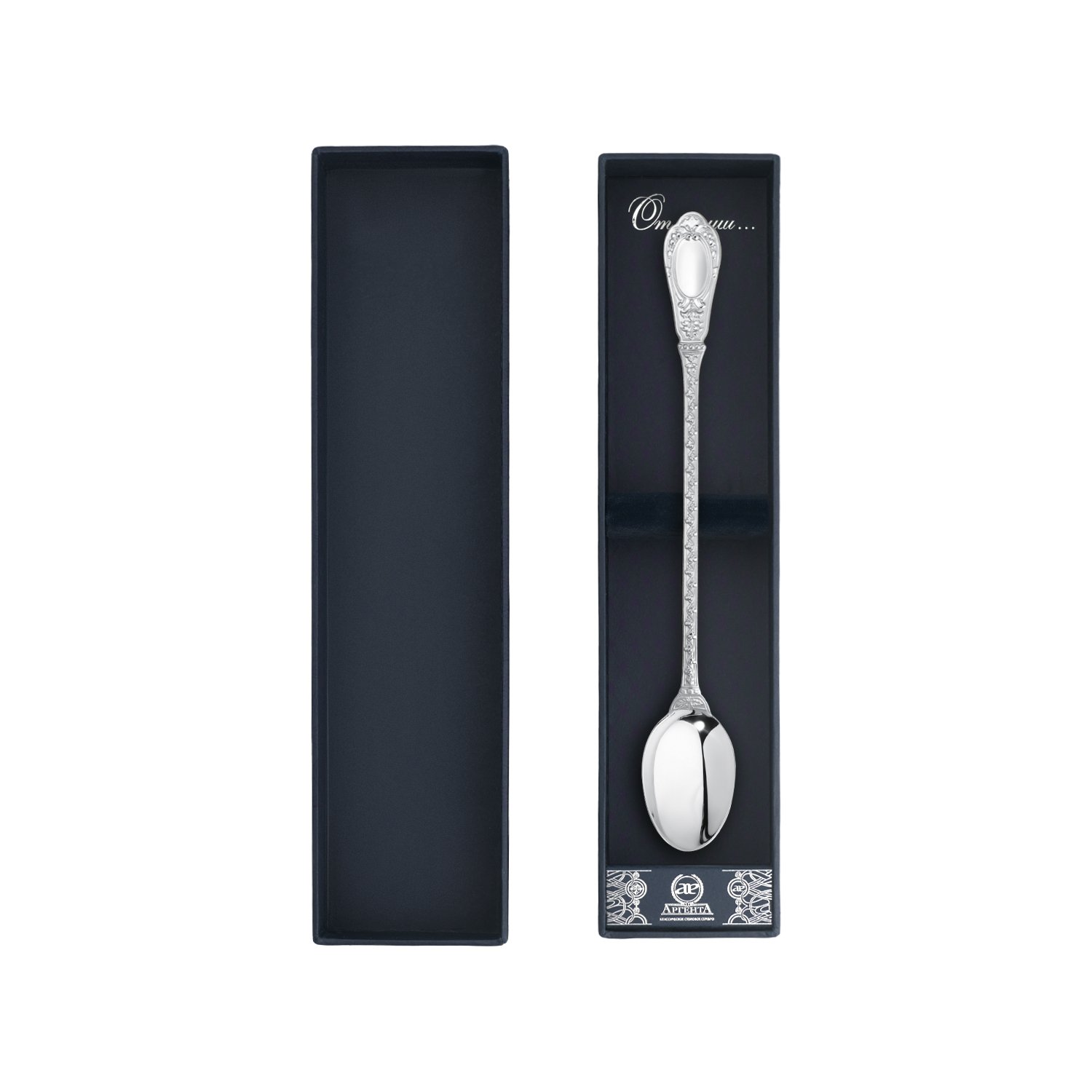 Серебряная ложка для напитков Фамильная с родированием