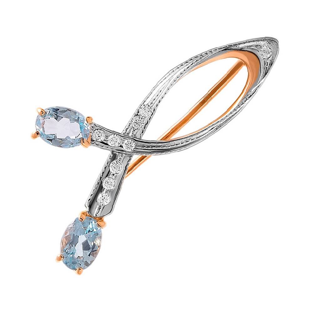 Брошь из золота с топазами и фианитами