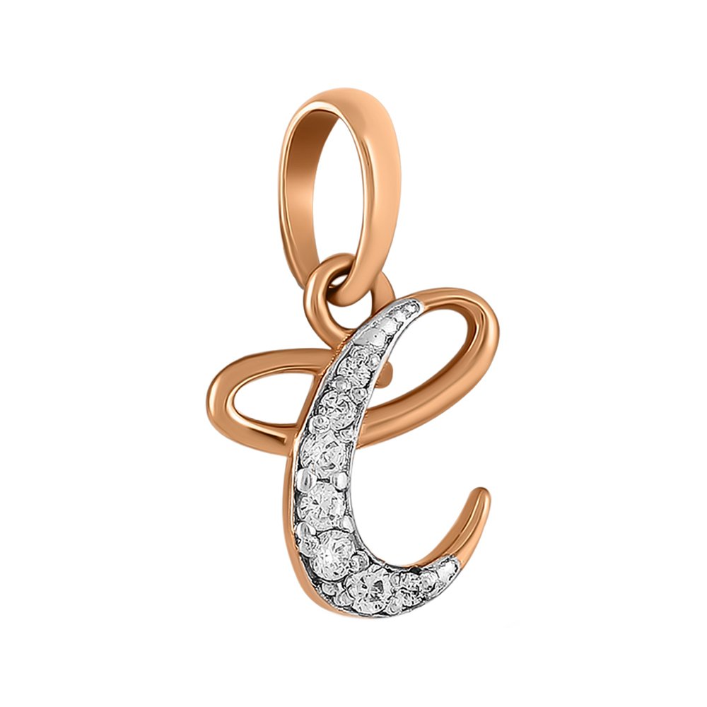 Золотая подвеска буква С с фианитами