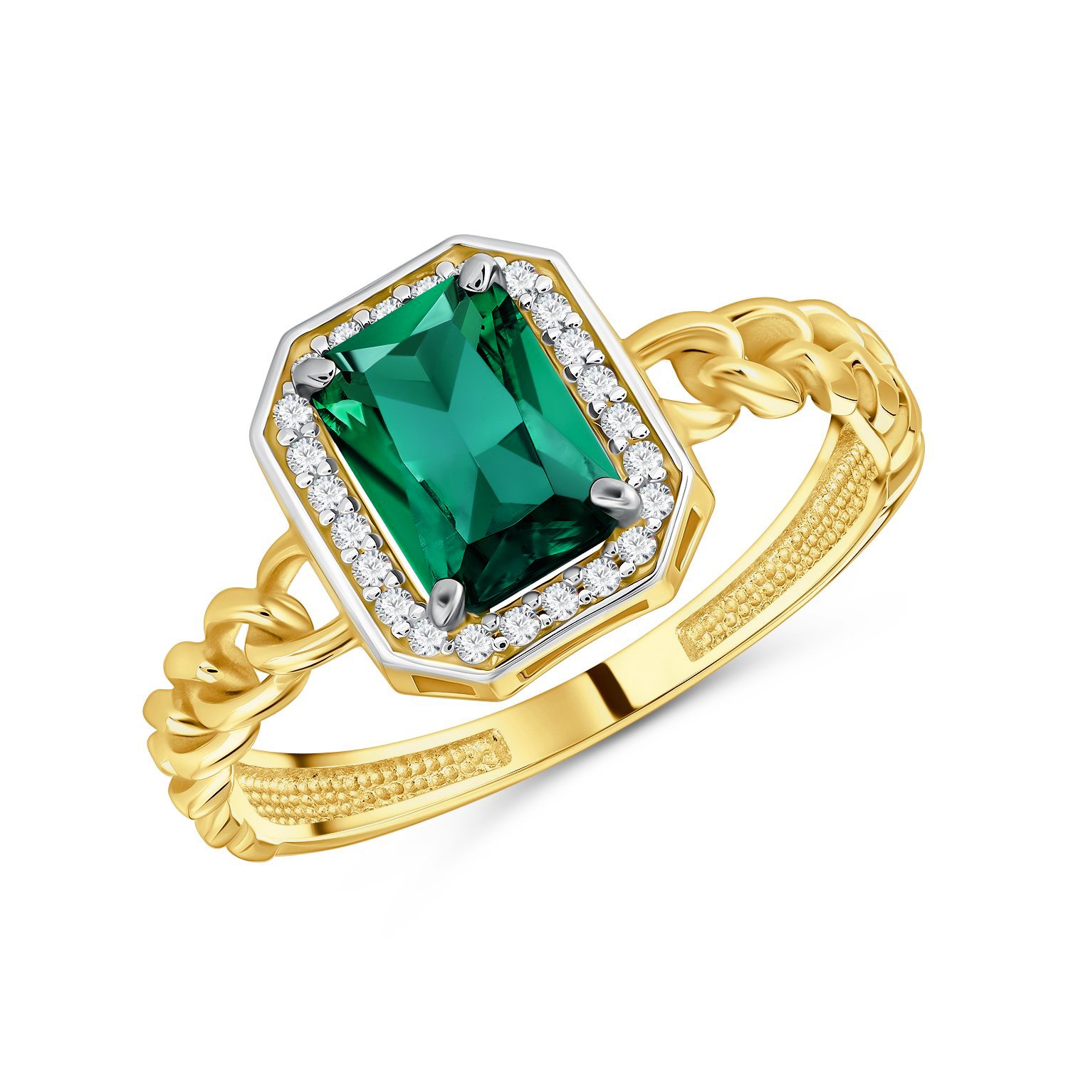 Фото «Золотое кольцо с изумрудом выращенным и бриллиантами»