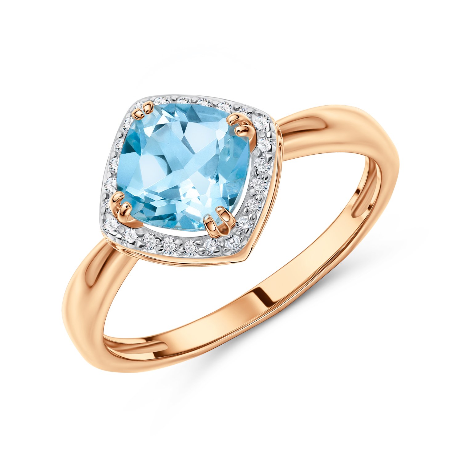 Фото «Золотое кольцо с топазом Sky и бриллиантами»