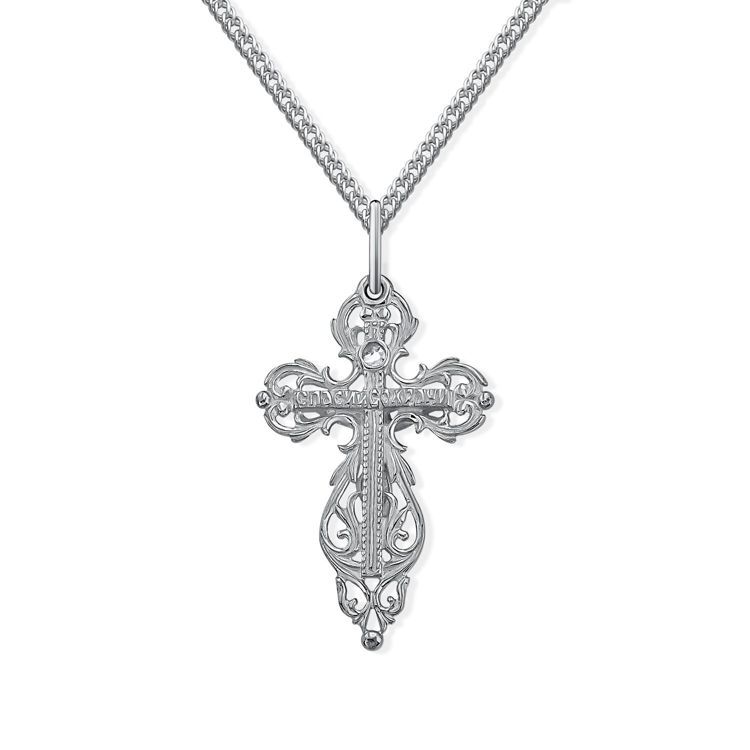 Серебряный православный крест с фианитом