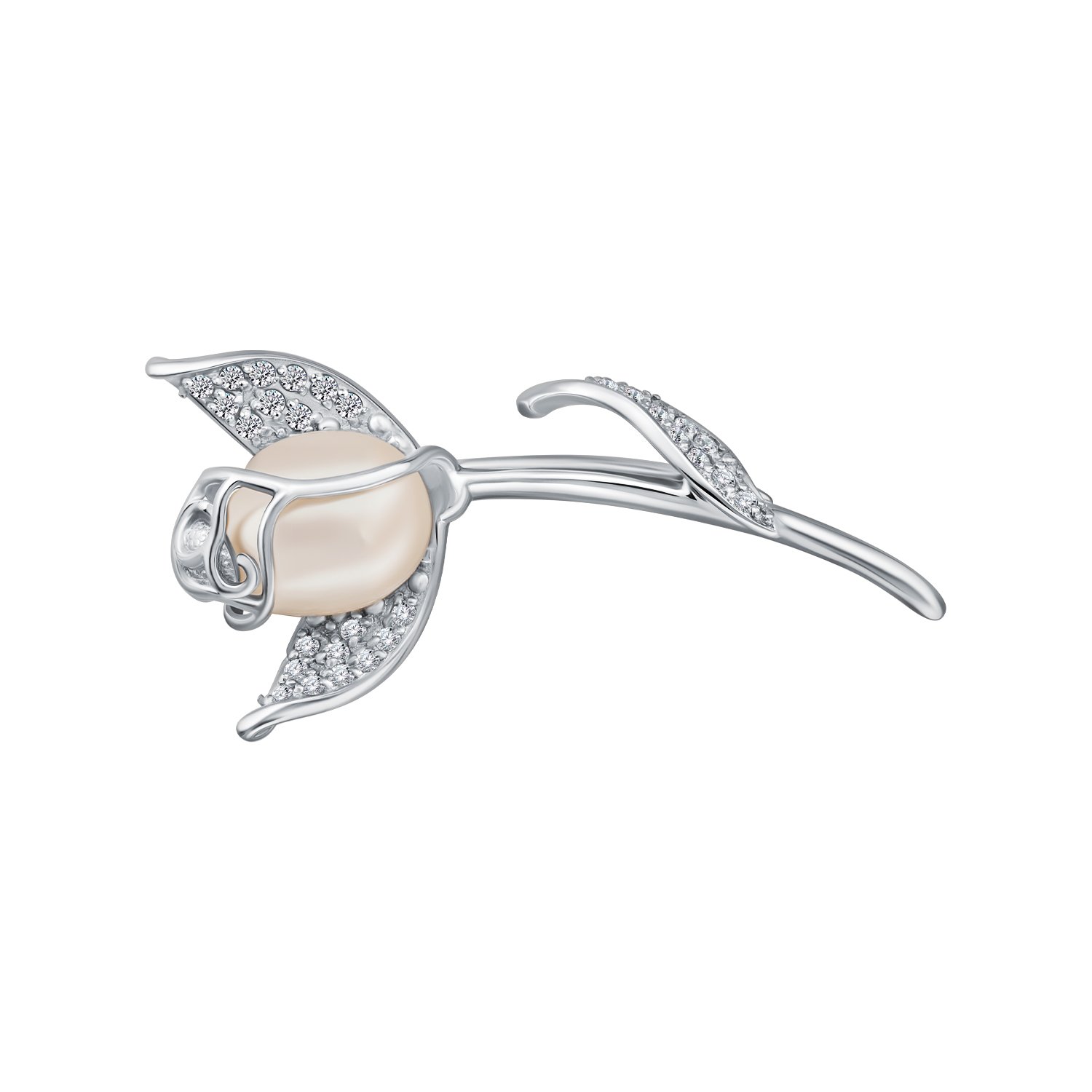 Брошь из серебра с жемчугом и фианитами