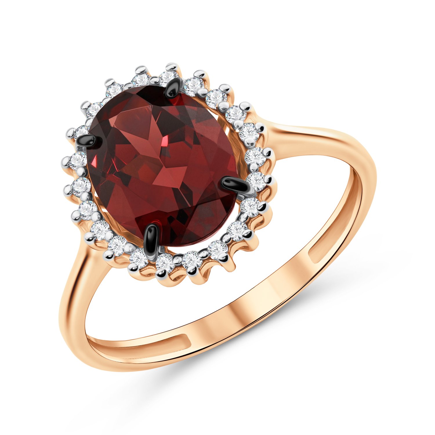 Фото «Золотое кольцо с гранатом и фианитами»