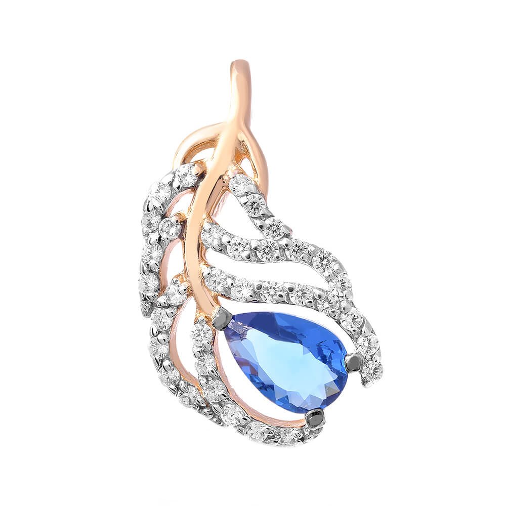 Золотая подвеска Перо с фианитами