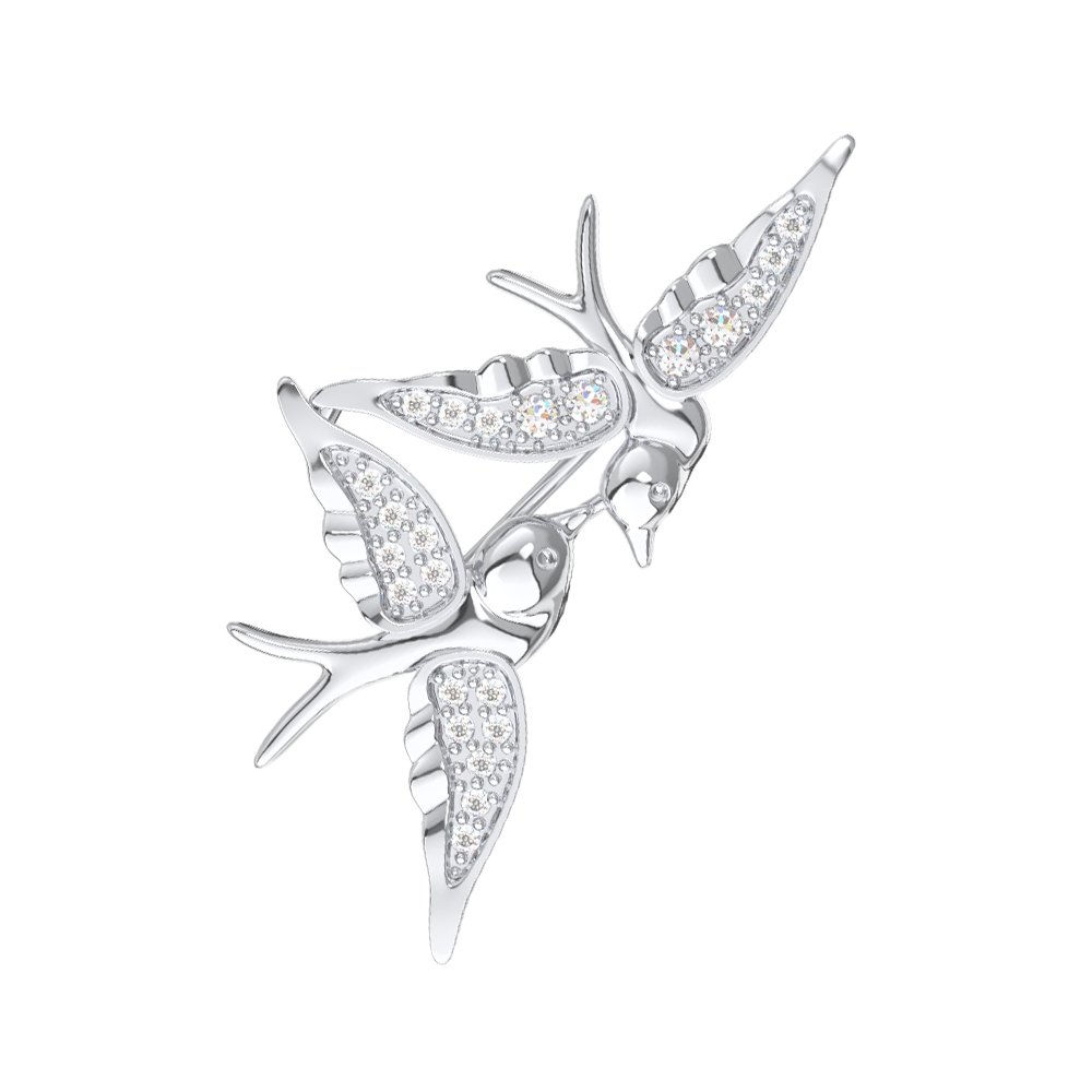 Серебряная брошь с фианитами и родированием