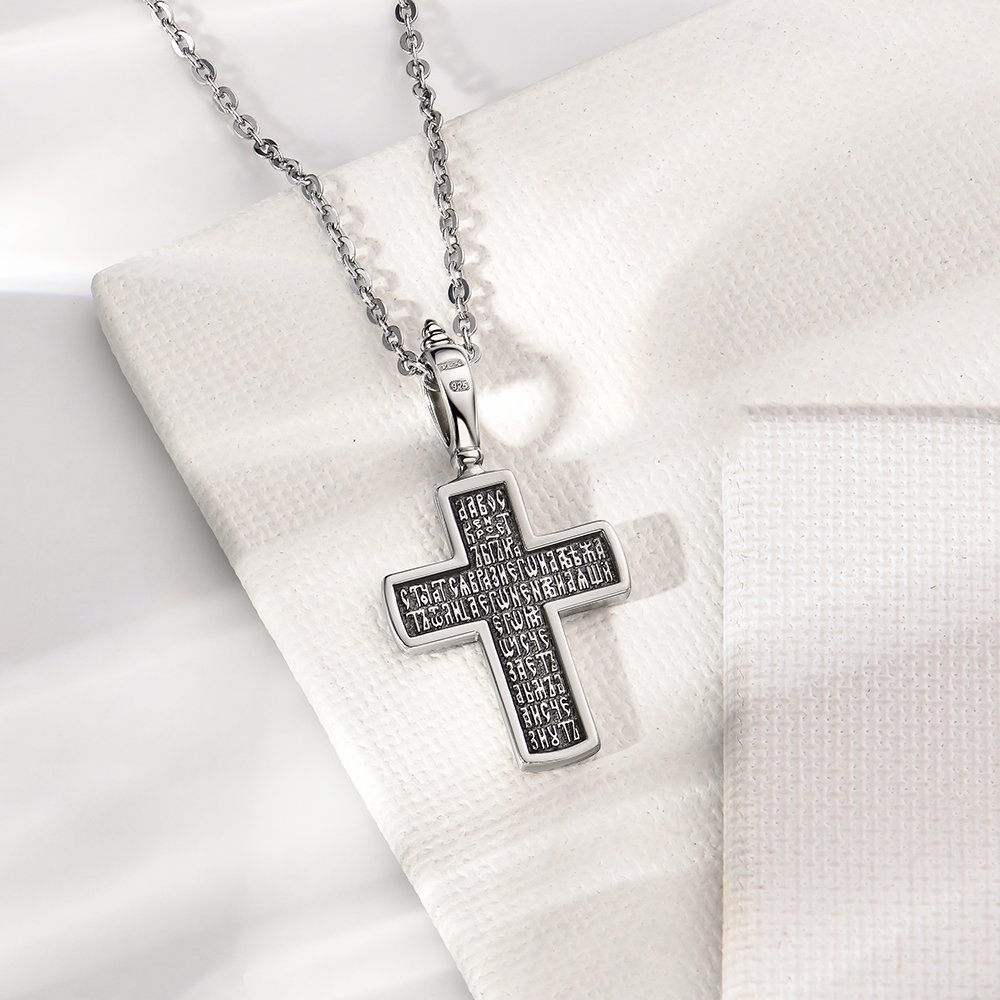 Серебряный православный крест  с эмалью