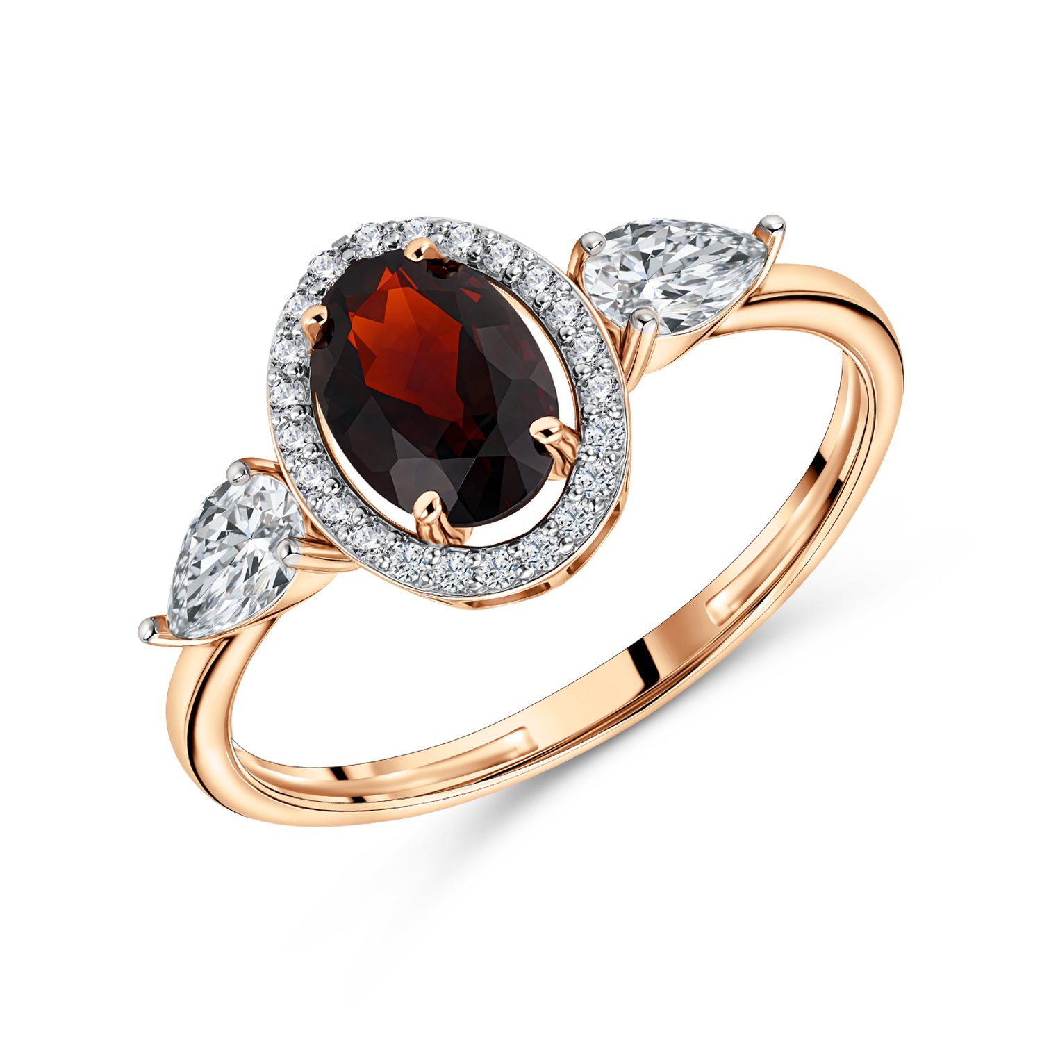 Фото «Золотое кольцо с гранатом и фианитами»