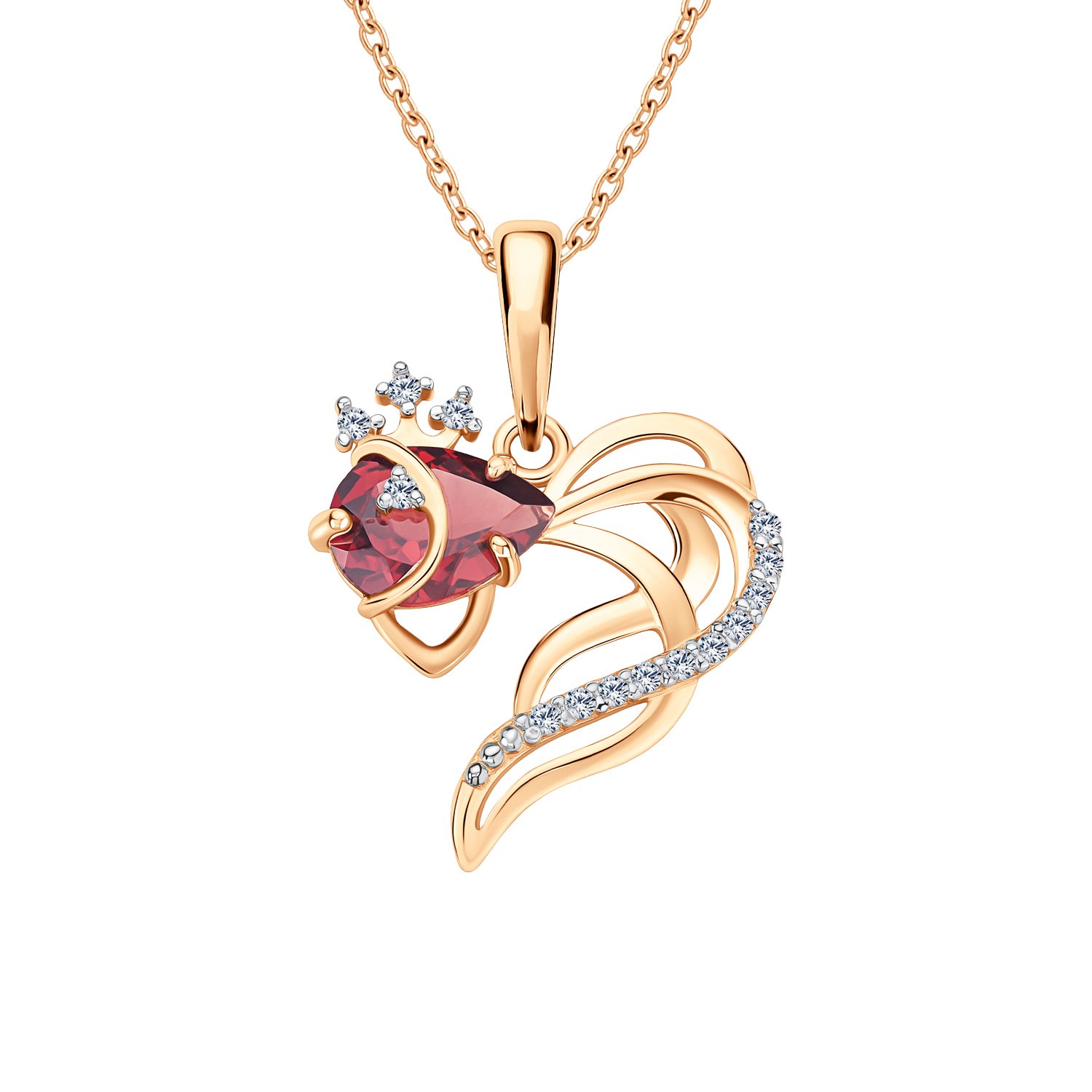 Золотая подвеска с гранатом и фианитами