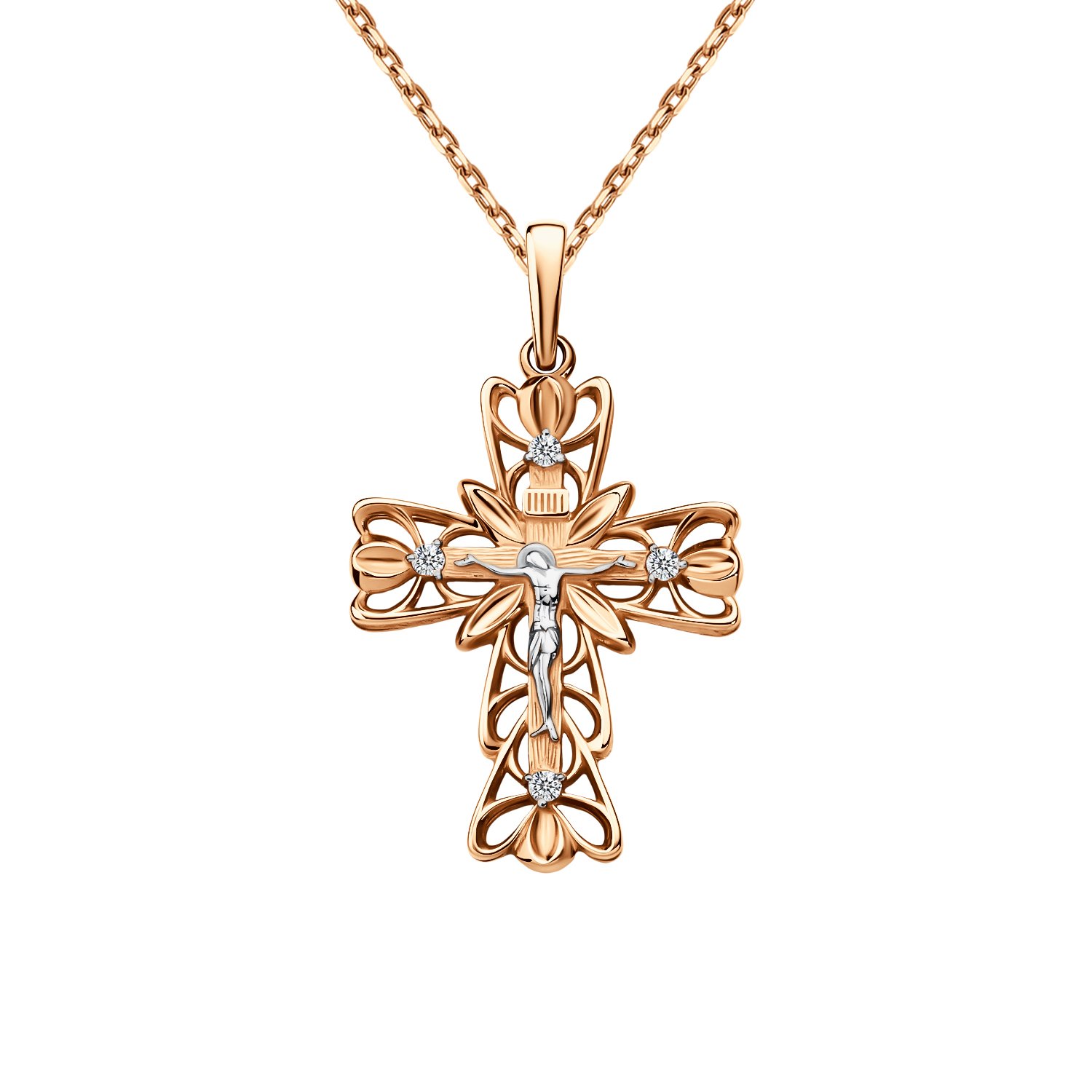 Золотой православный крест с фианитами