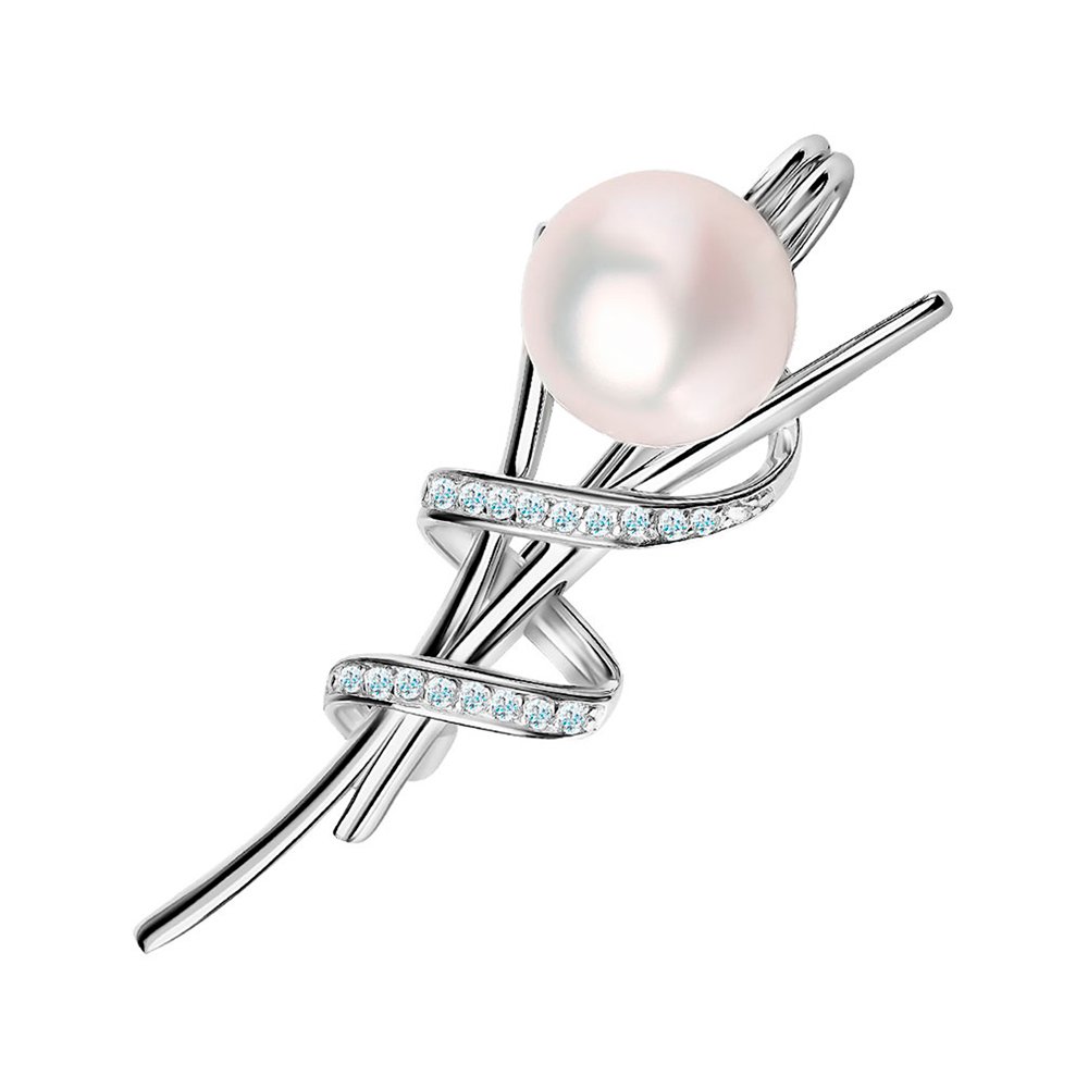 Брошь из серебра с жемчугом и фианитами