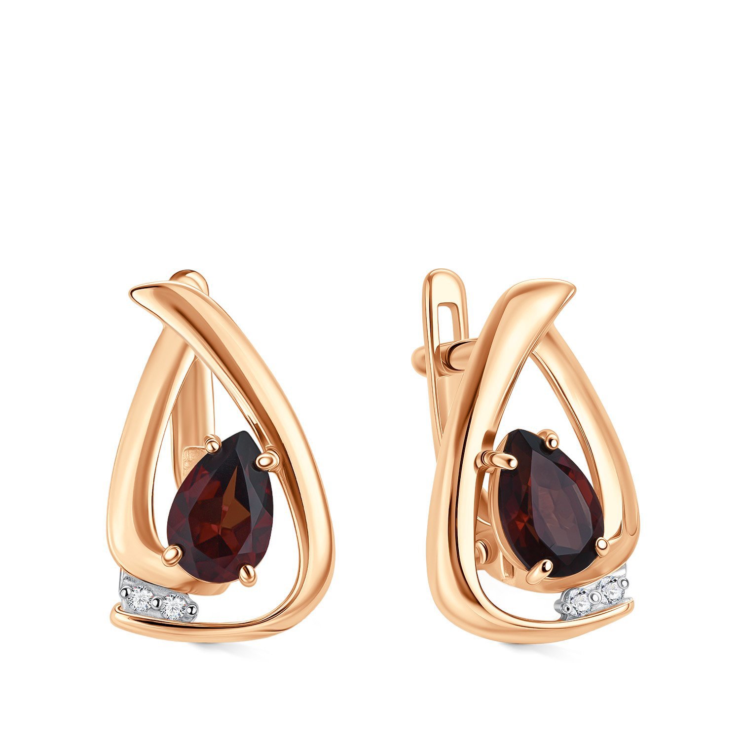 Фото «Золотые серьги с гранатом и фианитами»