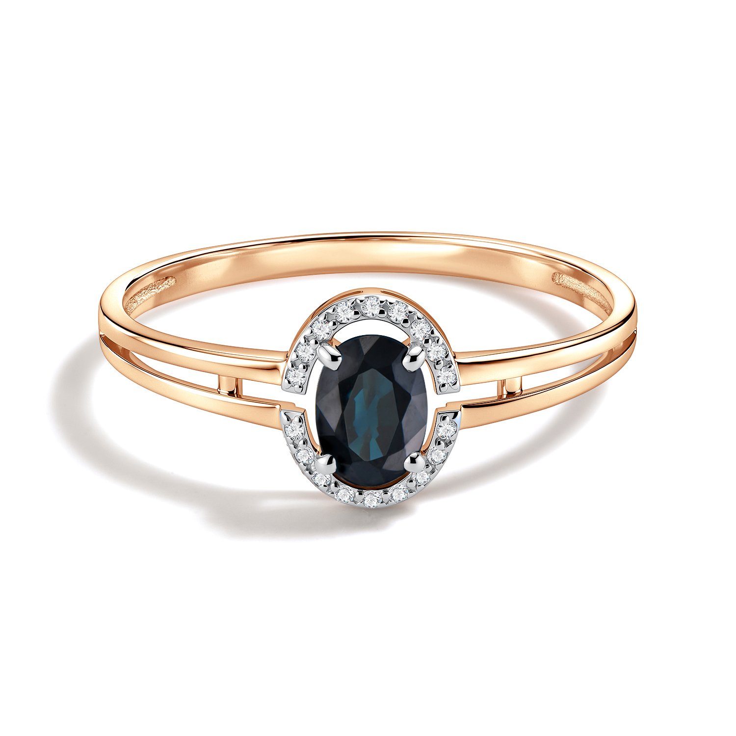 Золотое кольцо с сапфиром и бриллиантами