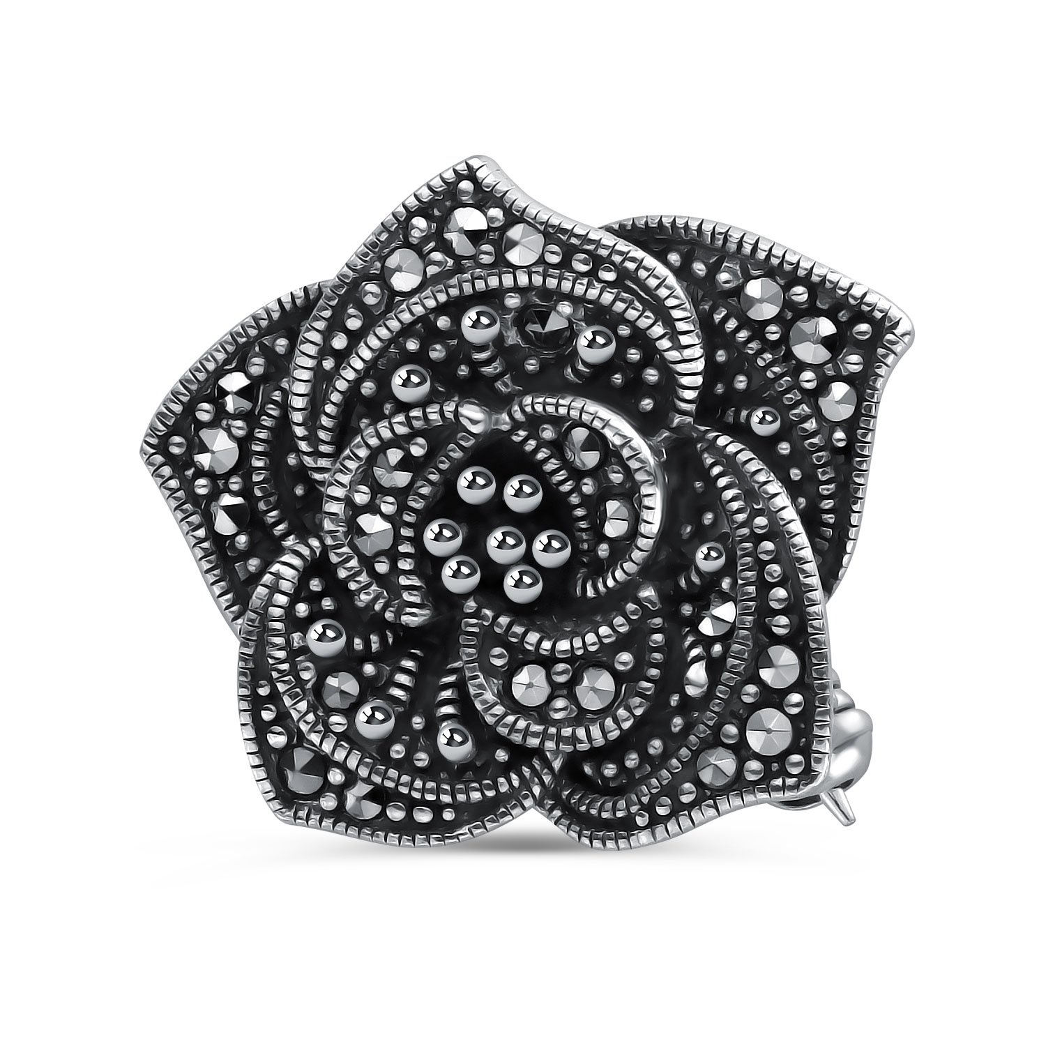 Серебряная брошь с марказитами