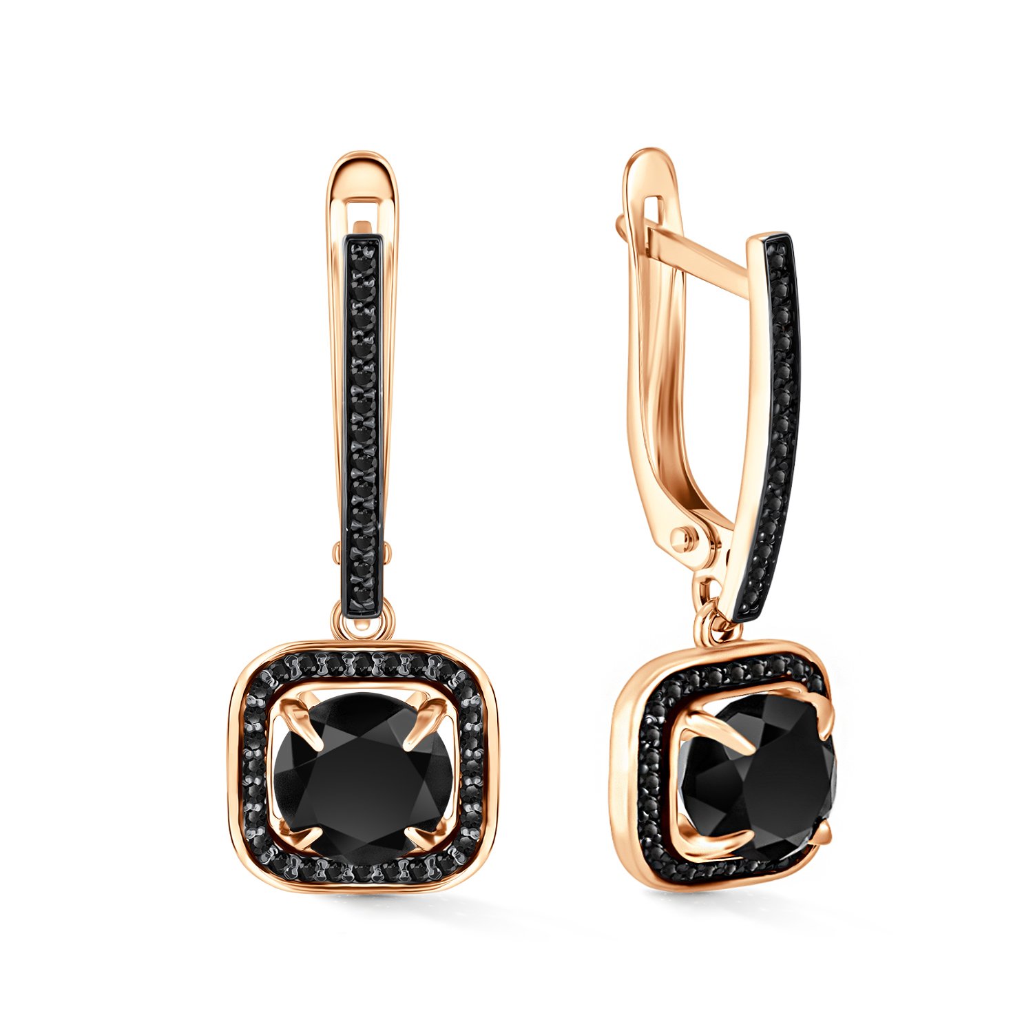 Фото «Золотые серьги с агатами и черными бриллиантами»