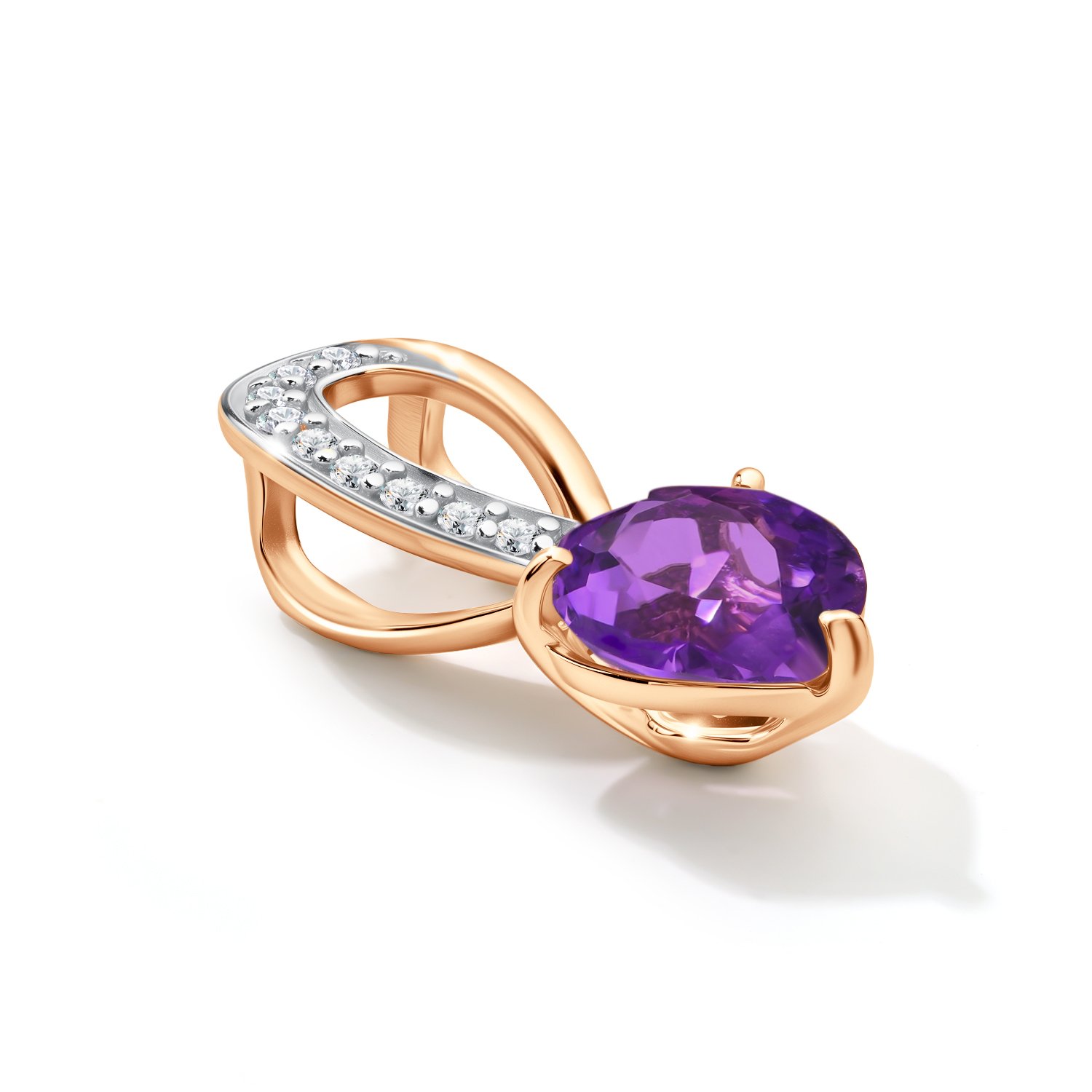 Золотая подвеска с аметистом и фианитами