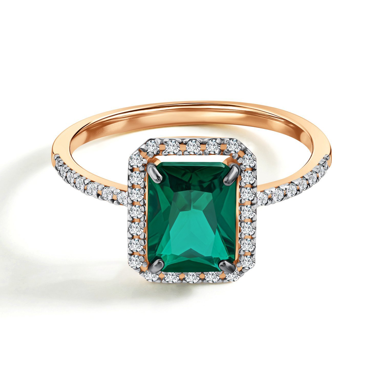 Золотое кольцо с изумрудом выращенным и бриллиантами