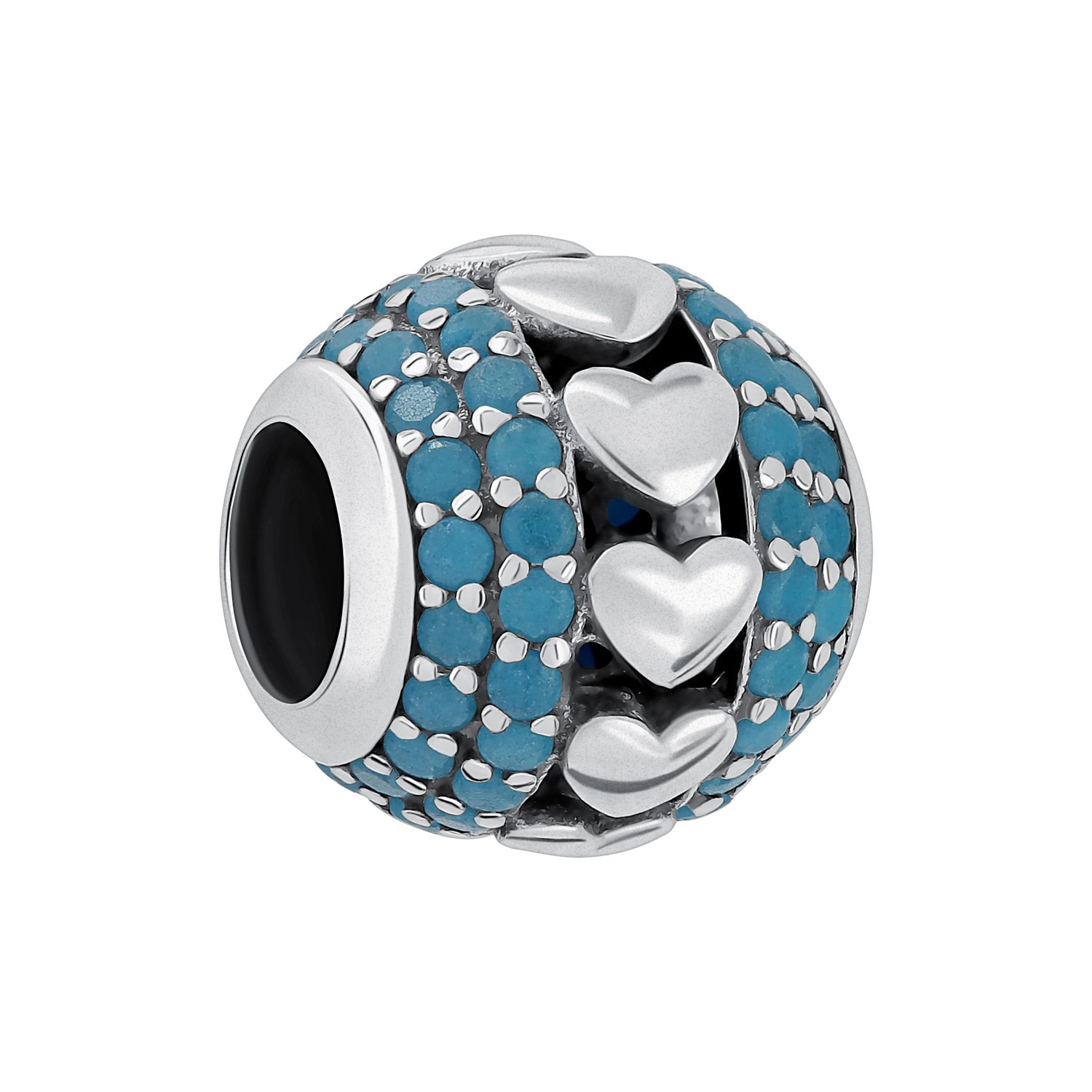 Серебряный шарм Сердце с фианитами и чернением