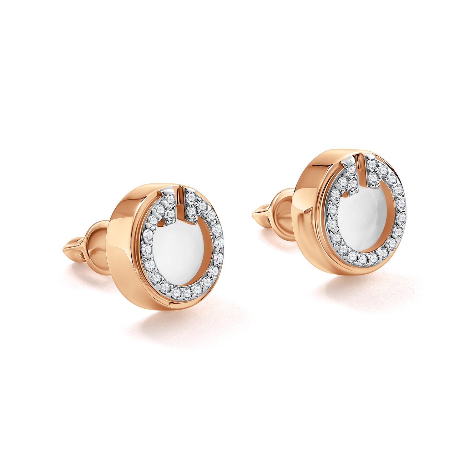 Золотые серьги с перламутром и фианитами