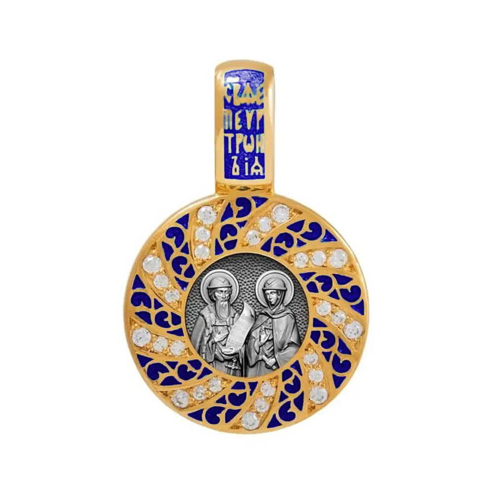 Серебряная подвеска с эмалью и фианитами с позолотой