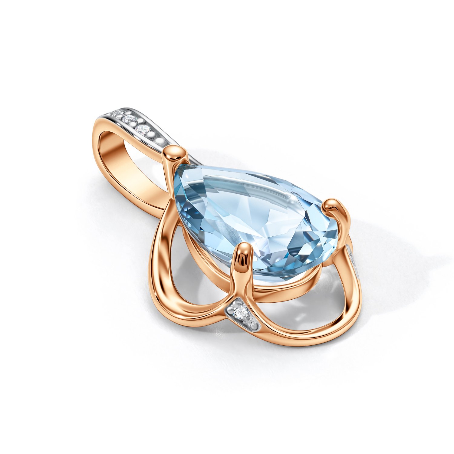 Золотая подвеска с топазом Sky и фианитами