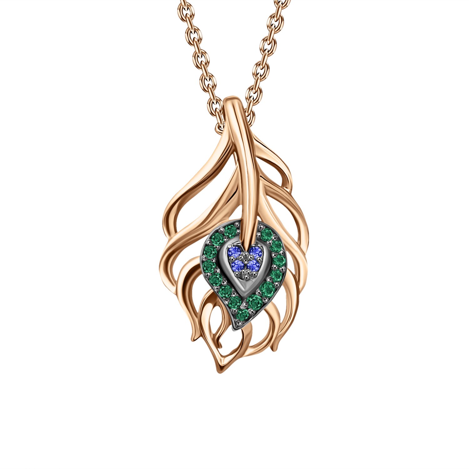 Золотая подвеска Перо с фианитами