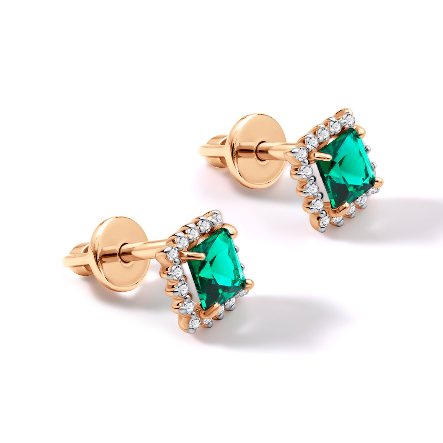 Золотые серьги с изумрудами выращенными и бриллиантами