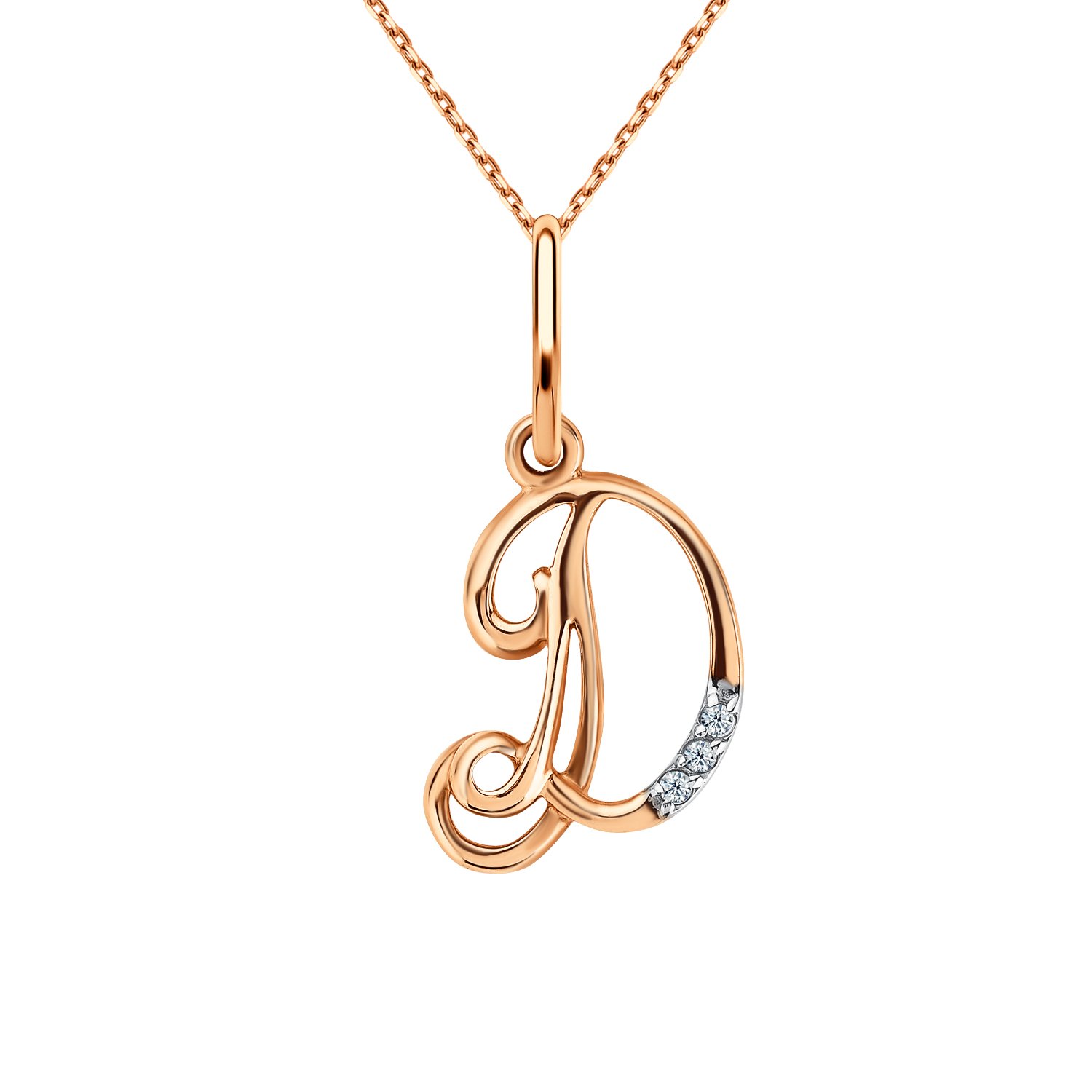 Золотая подвеска буква Д с фианитами