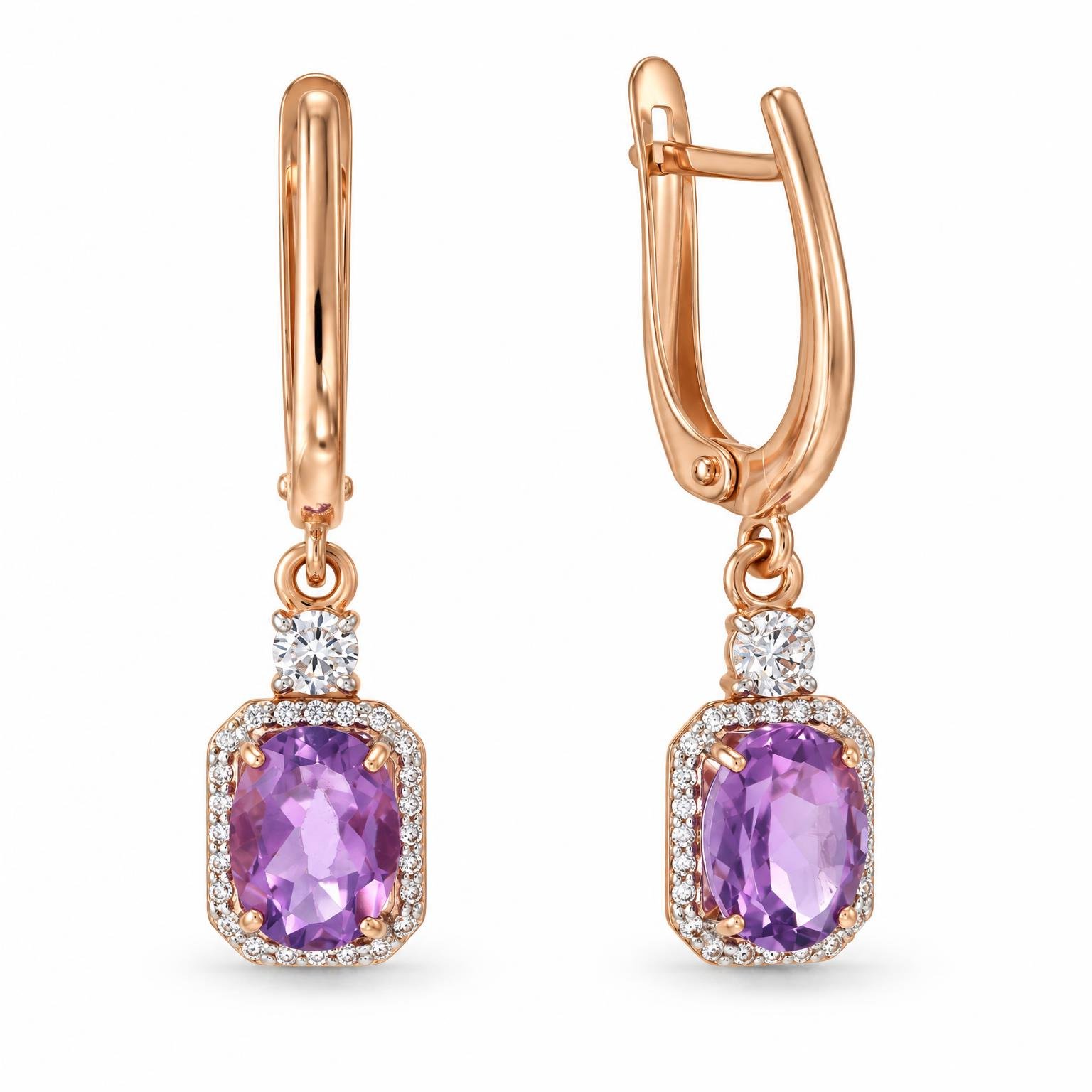 Фото «Золотые серьги с аметистами и фианитами»
