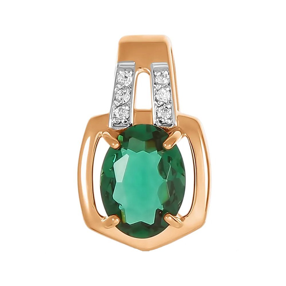 Золотая подвеска с кварцем и фианитами с родированием