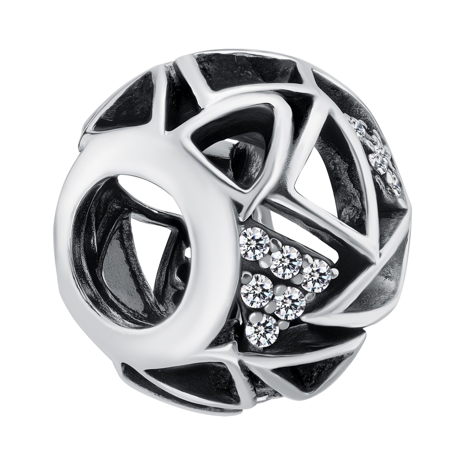 Серебряный шарм с фианитами и чернением