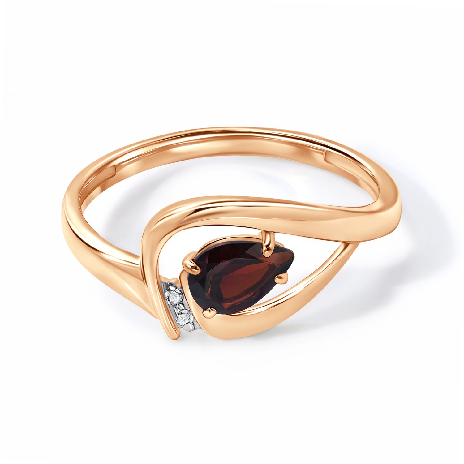 Золотое кольцо с гранатом и фианитами