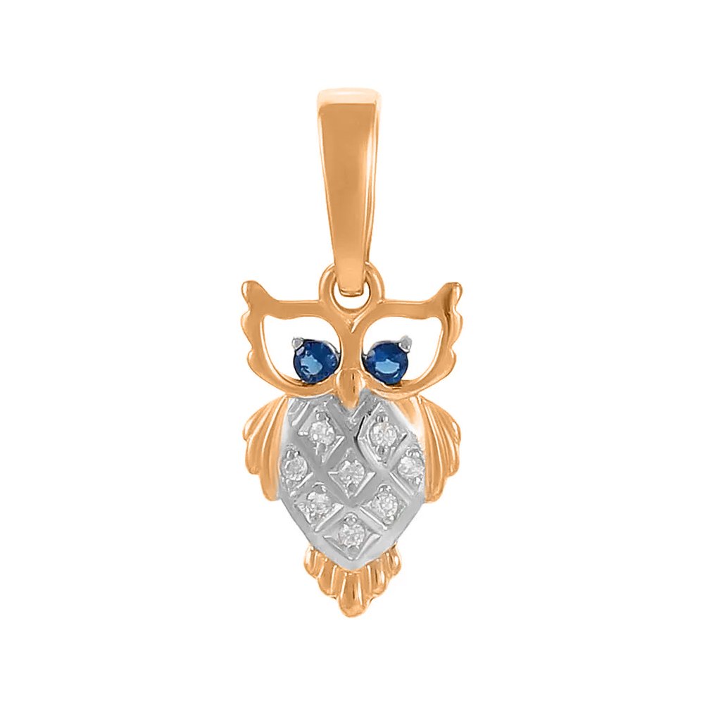Золотая детская подвеска Сова с фианитами